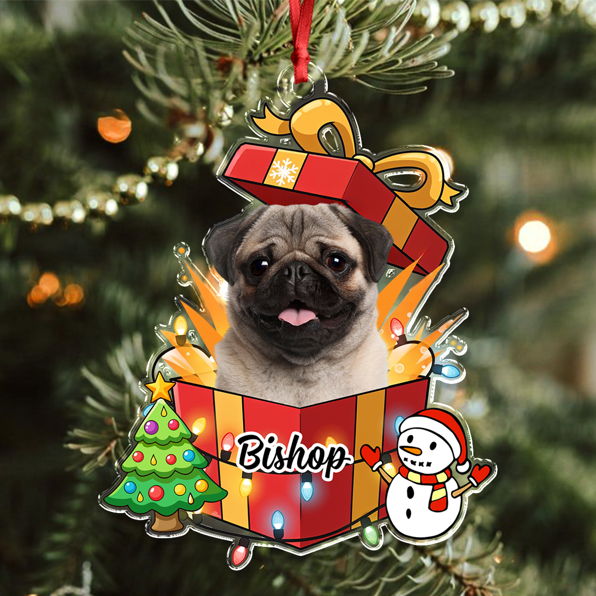 Custom Pet Name and Photo - Custom Shape Hologram Ornament - Christmas Decor