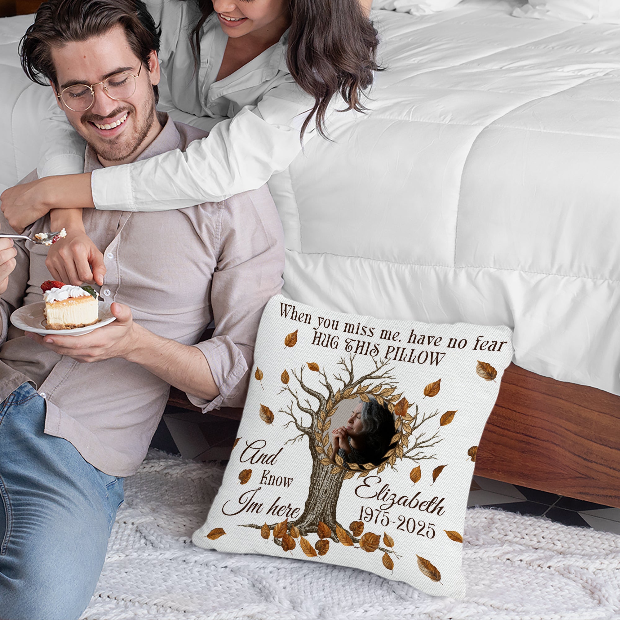 Hug This Pillow Know I Am Here - Custom Name and Photo Sympathy Gift - Personalized Memorial Pillow