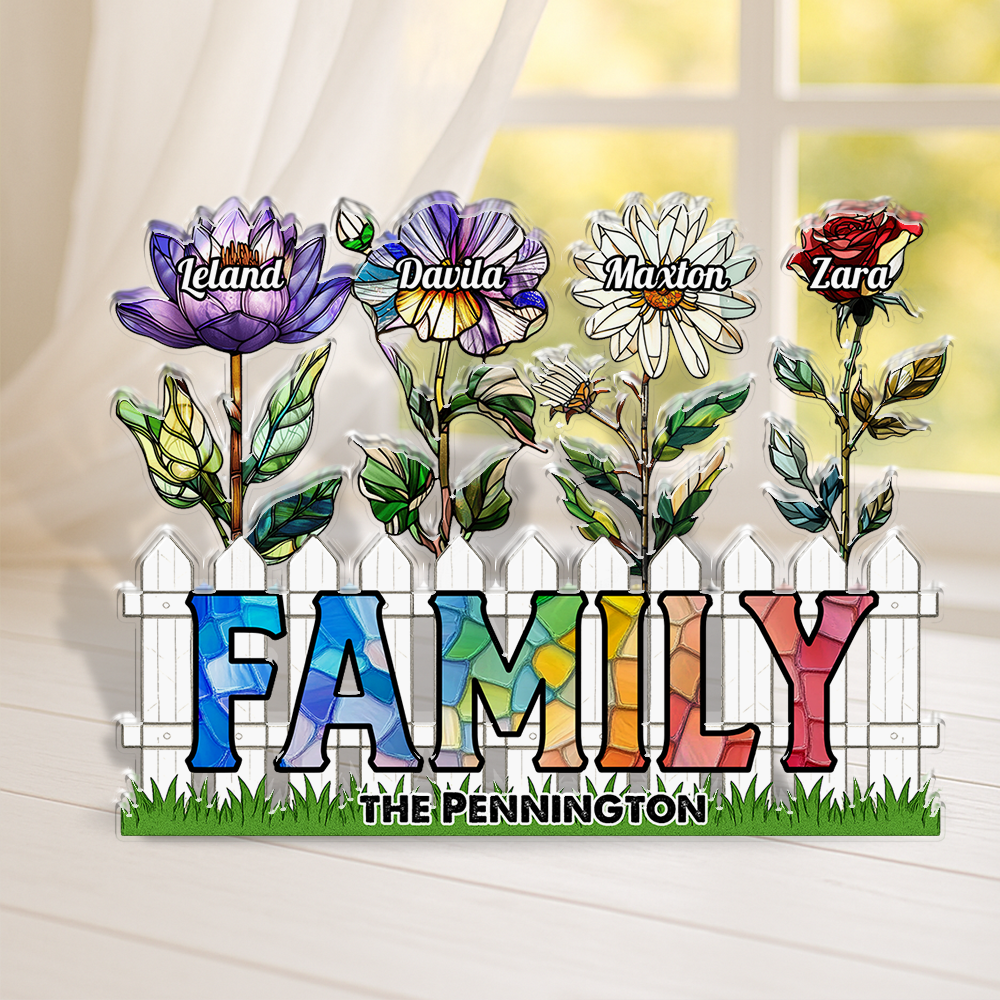 Family Flower - Personalized Name Family Gift - Custom Shape Acrylic Block Plaque