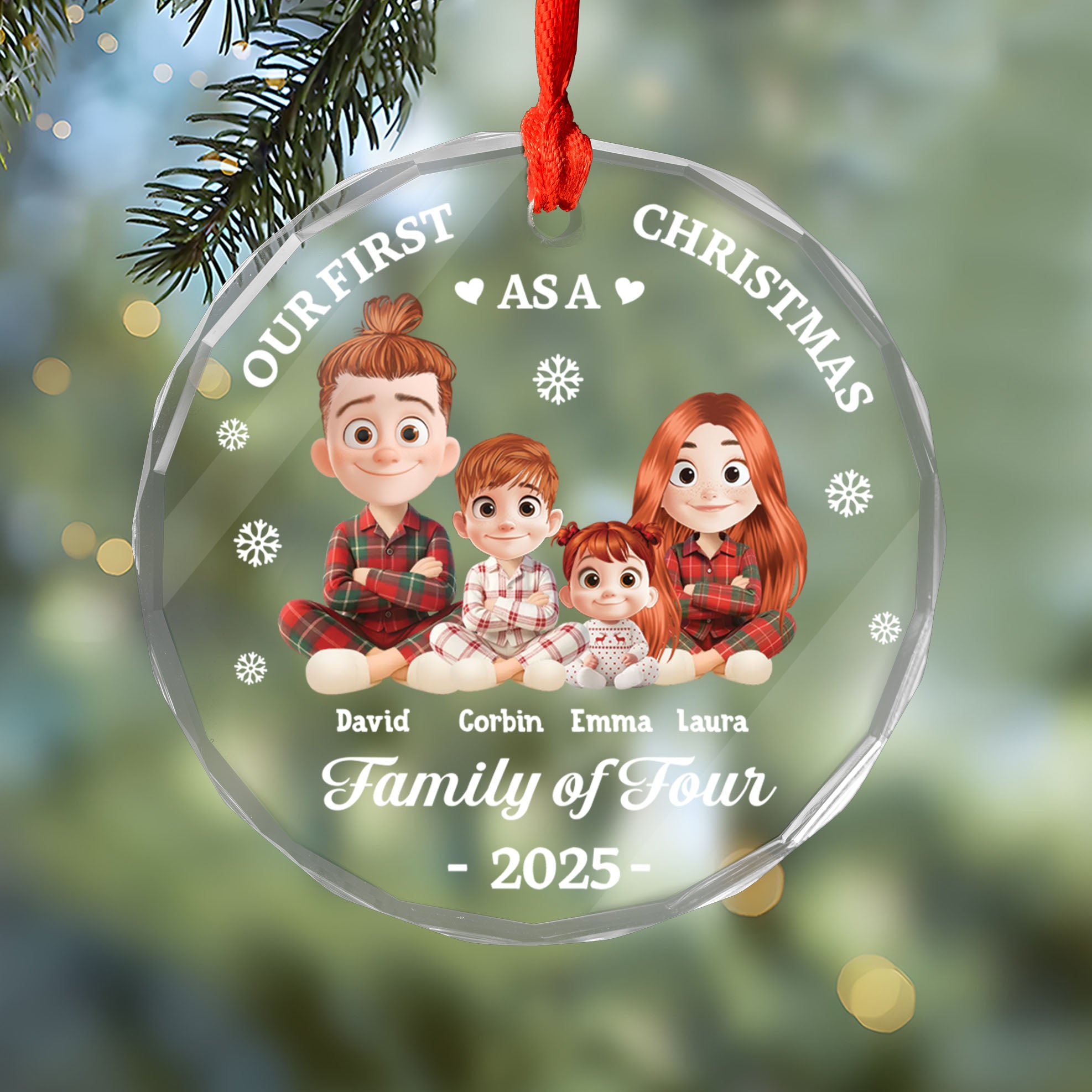 Our First Christmas - Custom Name and Appearance  - Personalized Custom Glass Ornament