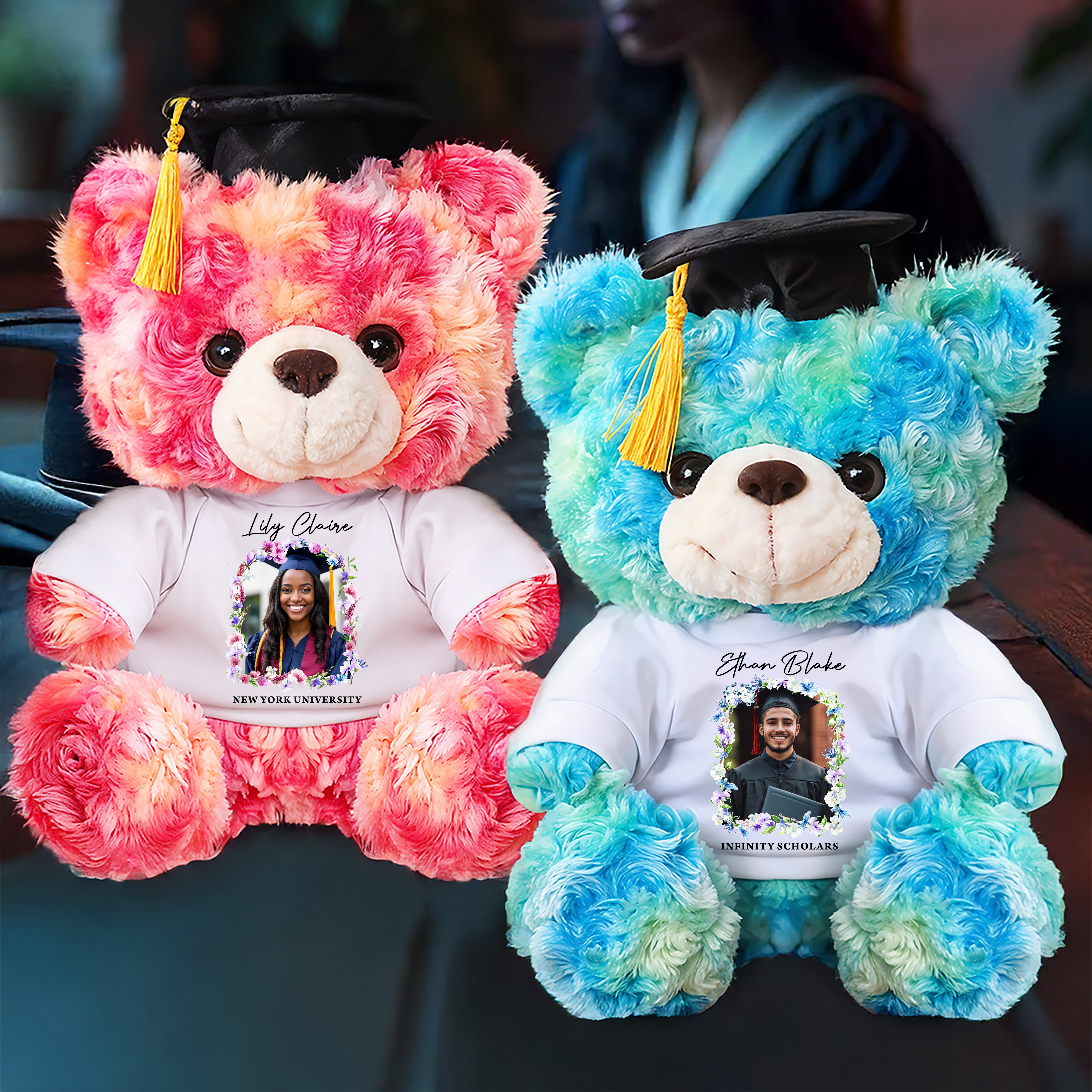 Class Of 2025 Custom Photo and Name Teddy Bear Plush - Graduate Bear With Cap