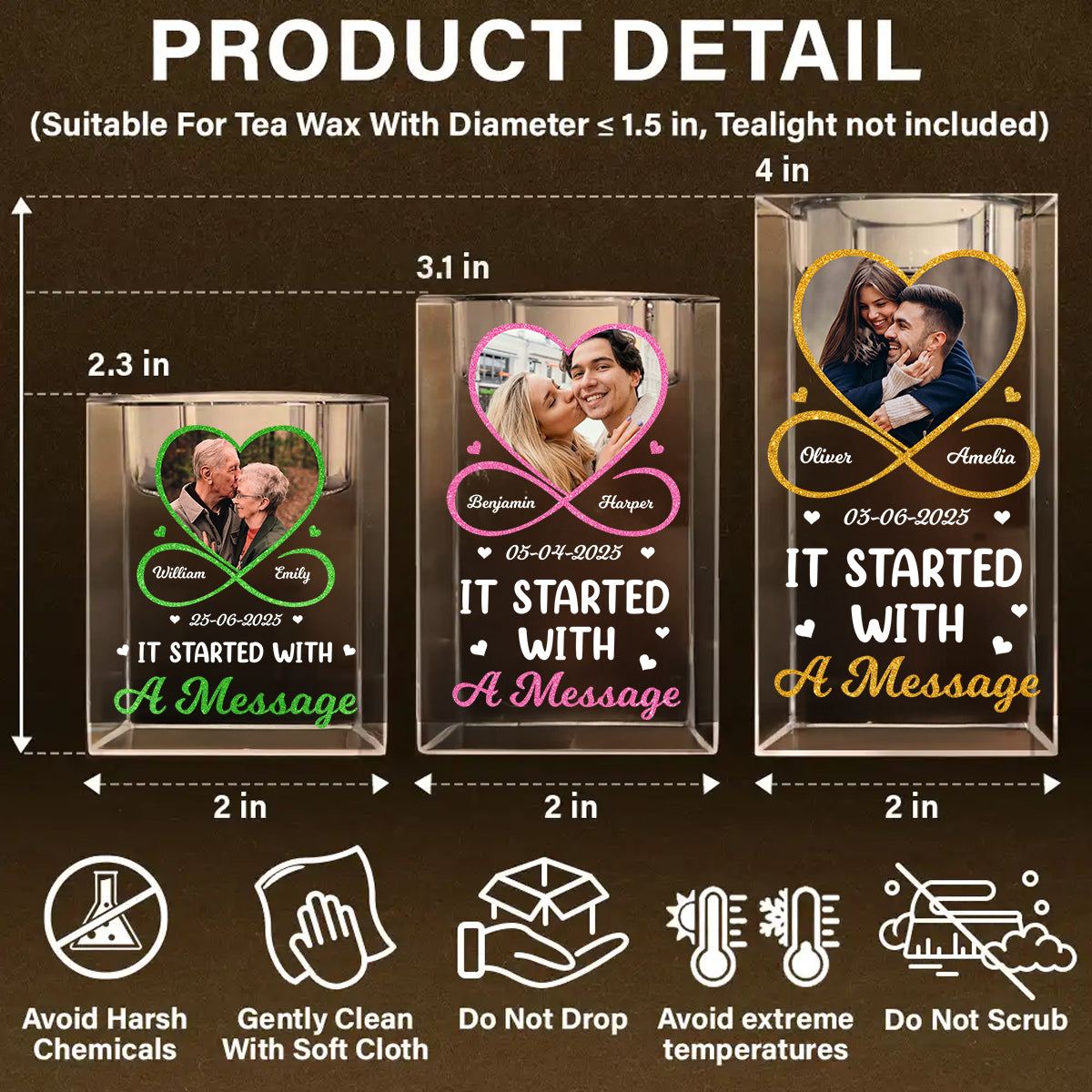 It Started With A Message - Personalized Crystal Candle Holder