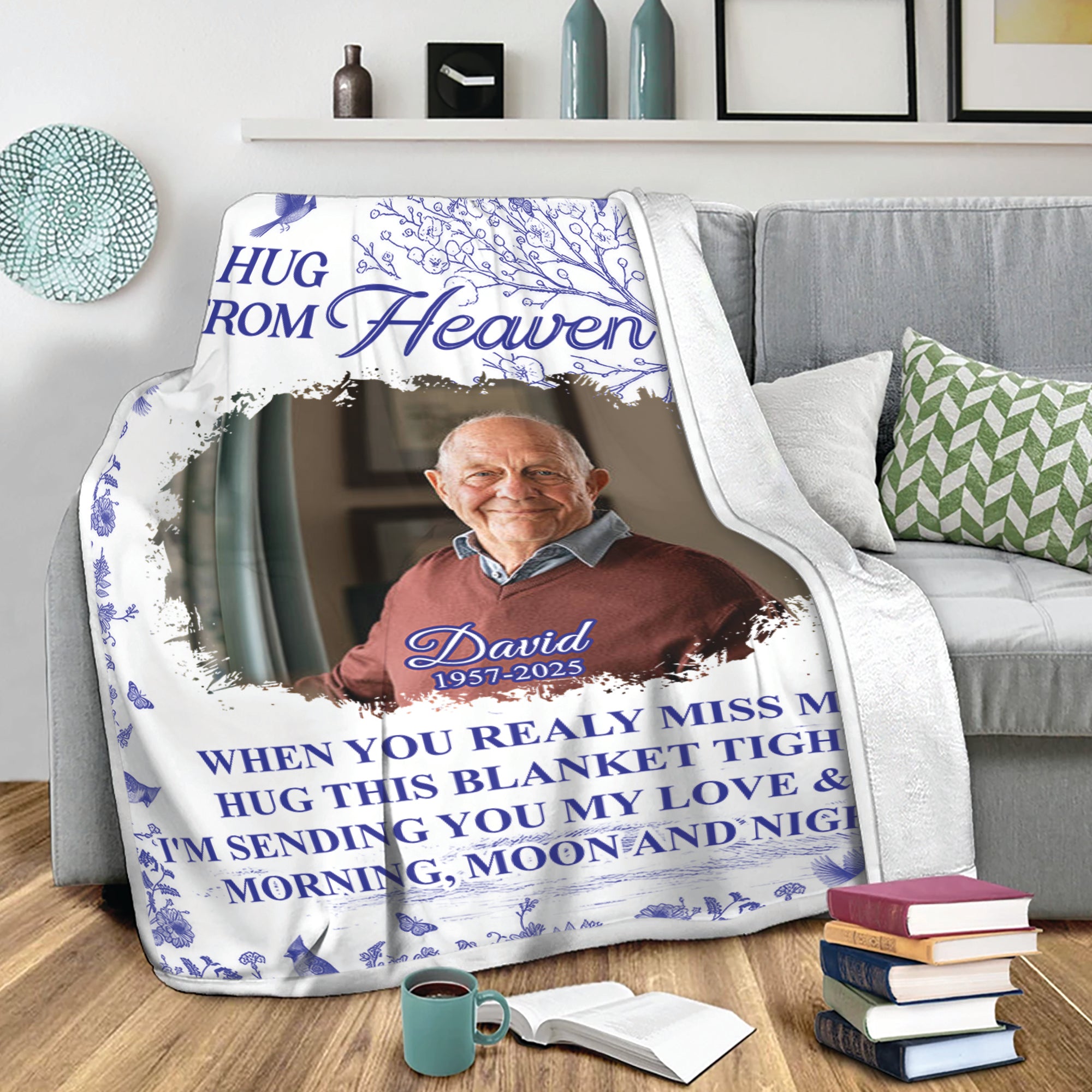 A Hug From Heaven - Custom Name and Photo Memorial Blanket - Christmas Gift
