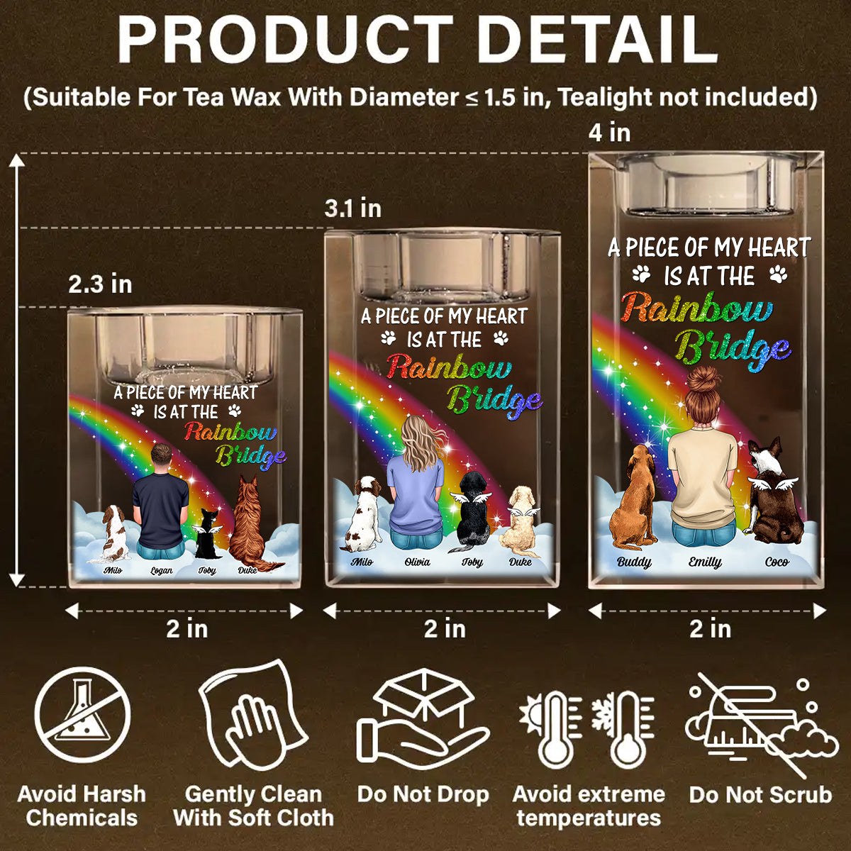 Custom Name and Appearance - Personalized Crystal Candle Holder - Rainbow Bridge