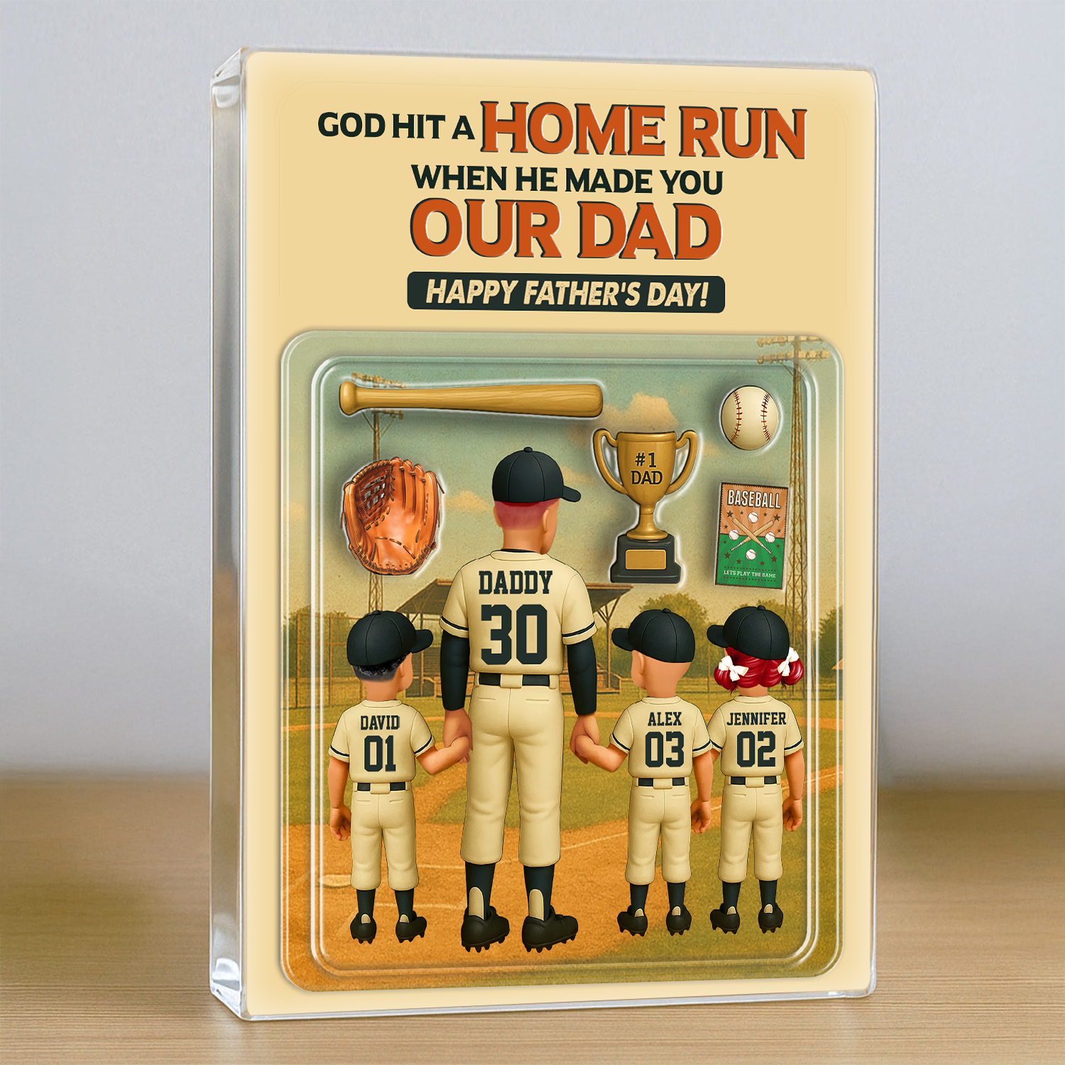 Caught The Best Dad - Personalized Baseball Dad Name Gift - Custom Shape Acrylic Block Plaque