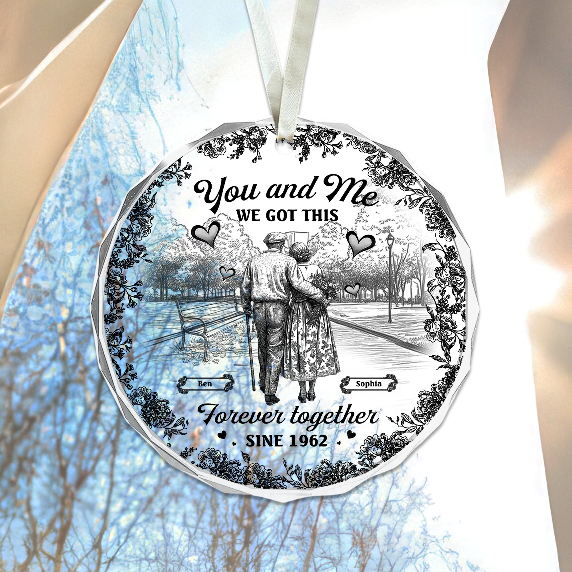 You and Me - Custom Name - Old Couple Gift - Personalized Glass Ornament