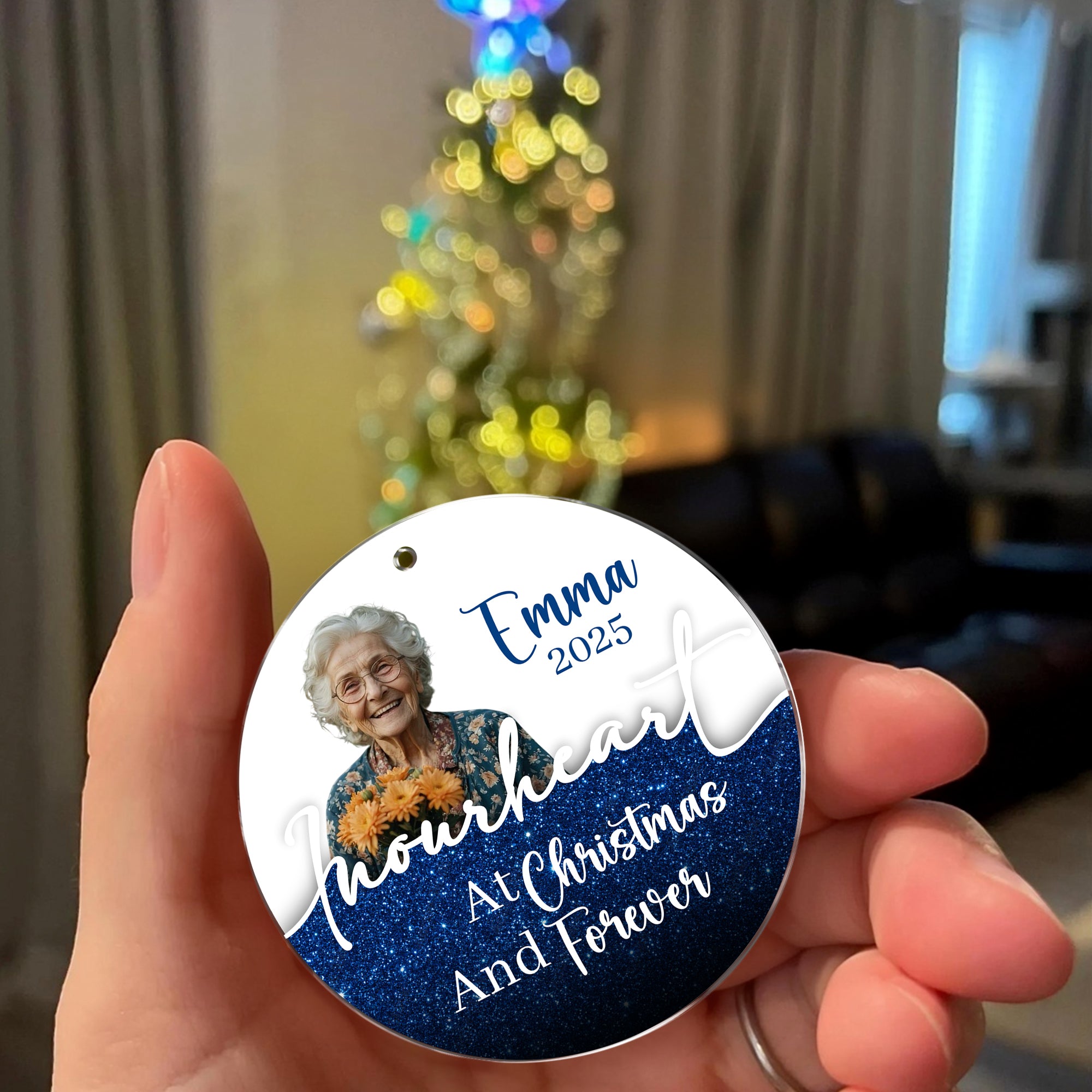 Christmas In Heaven - Custom Name and Photo - Custom Shape Hologram Ornament