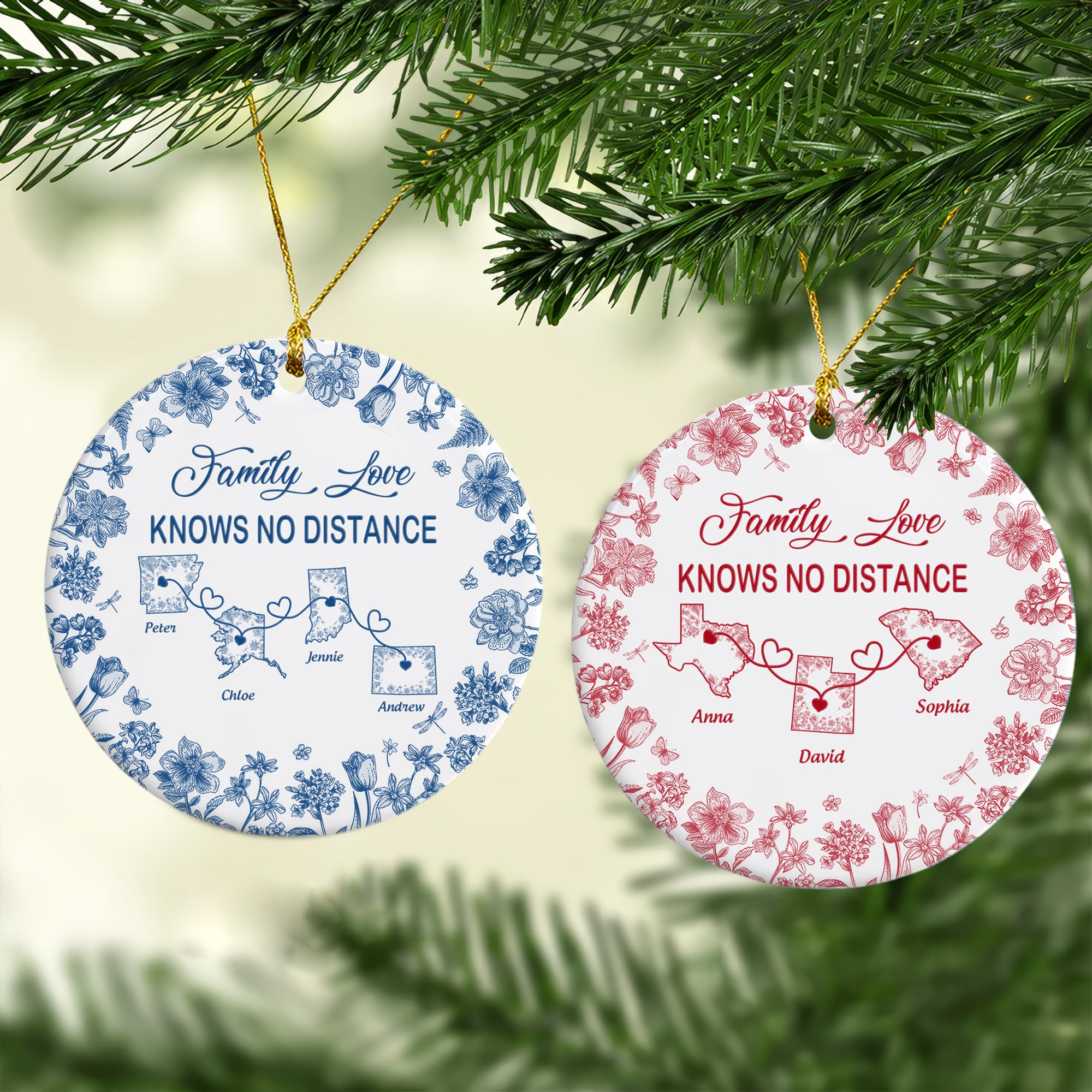 Family Love Knows No Distance - Personalized Ceramic Ornament