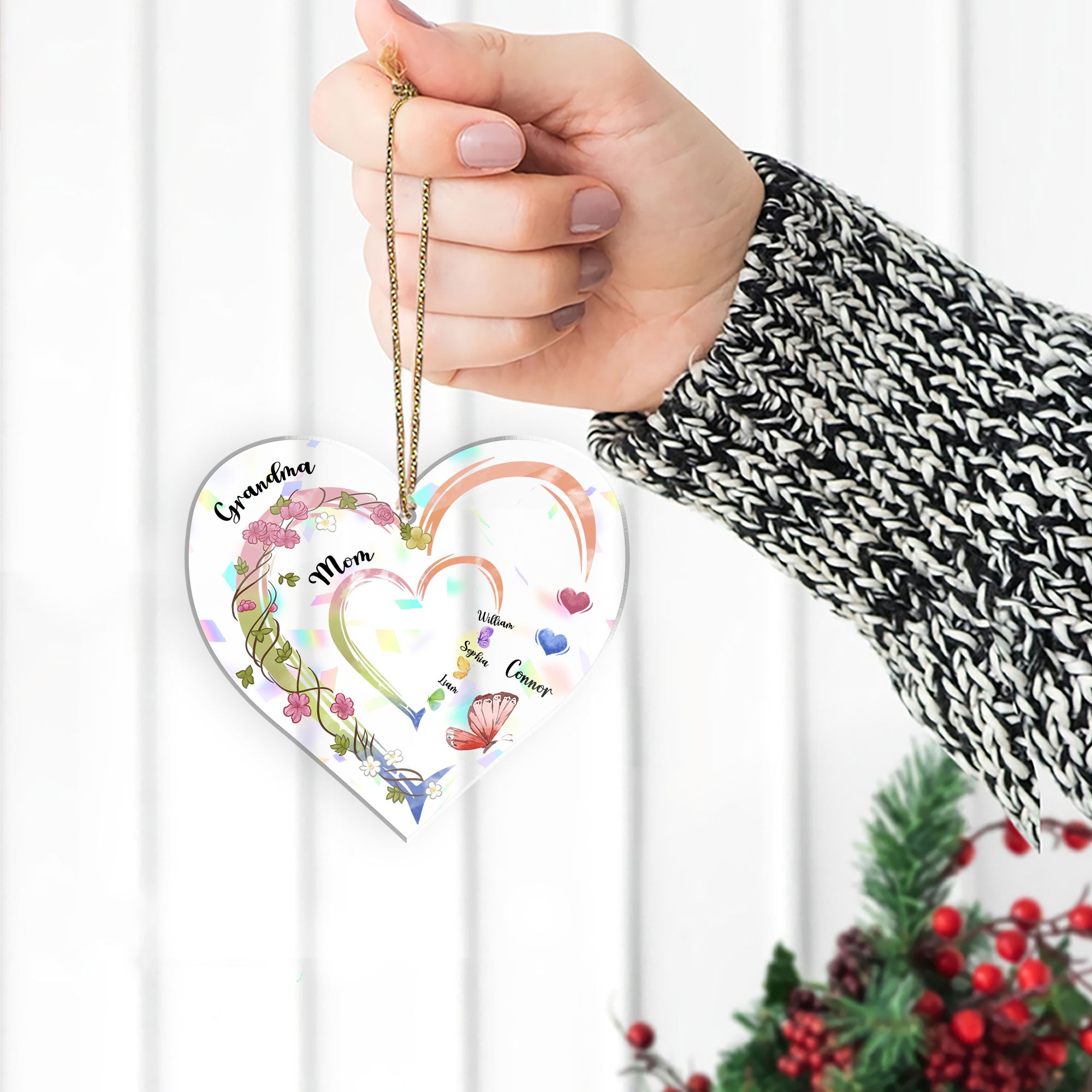 Family Love Grandma Mama - Custom Name Hologram Ornament - Family Decoration