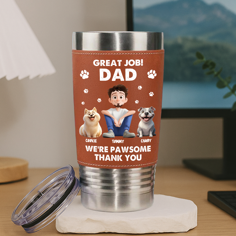 We're Pawsome - Personalized Leather Tumbler - Gift for Pet Lover