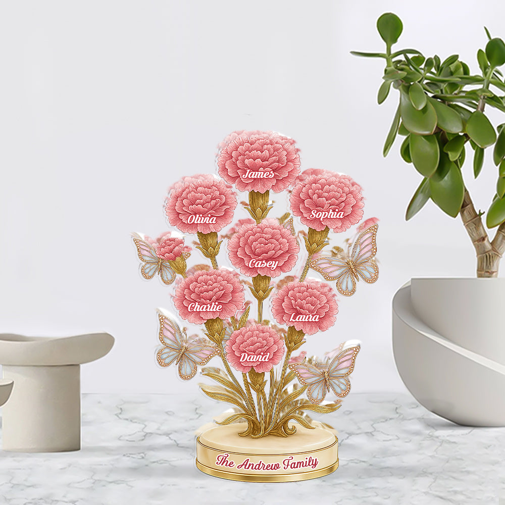 Our Family Flower - Personalized Custom Shaped Acrylic Plaque - Carnation Flowers