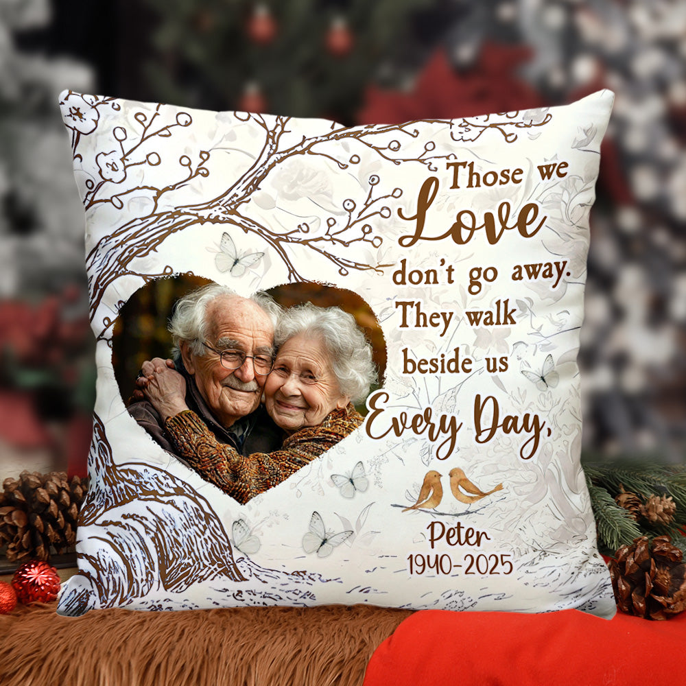 Custom Name and Photo - Love Walks Beside Us - Personalized Memorial Pillow