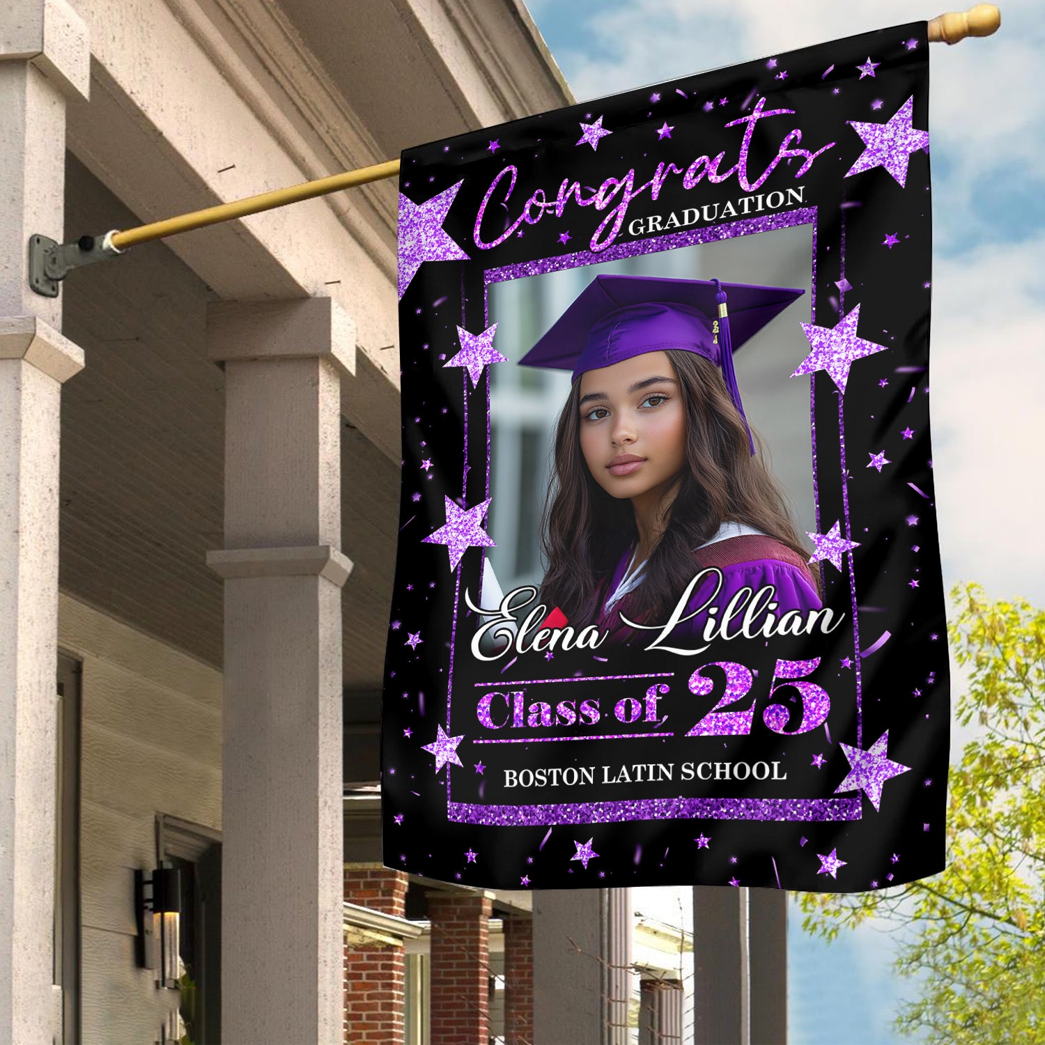 Congrats Graduation - Class Of 2025 With Photo – Graduation Garden Flag & Party Decor