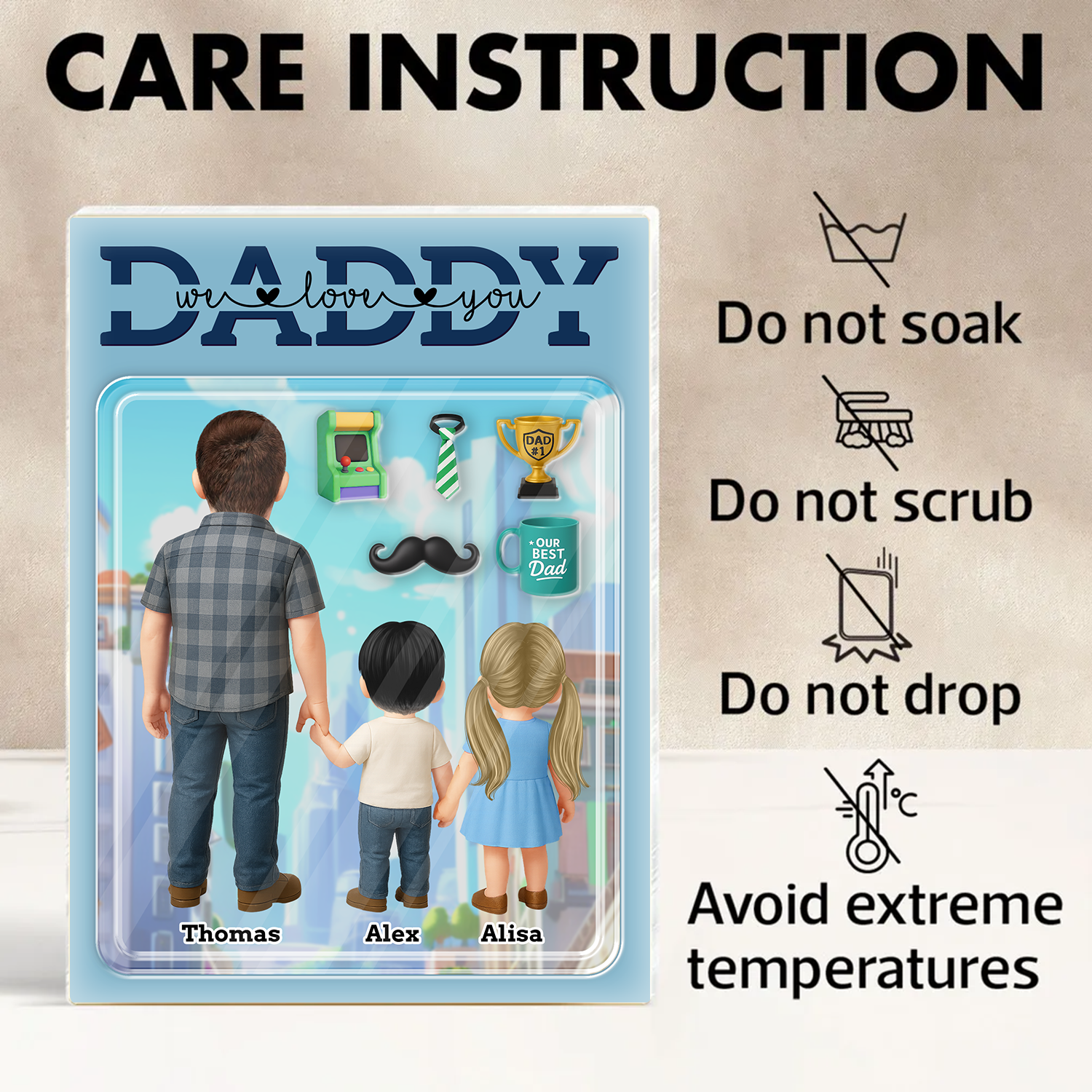 Daddy We Love You - Custom Figure Personalized Acrylic Block Plaque