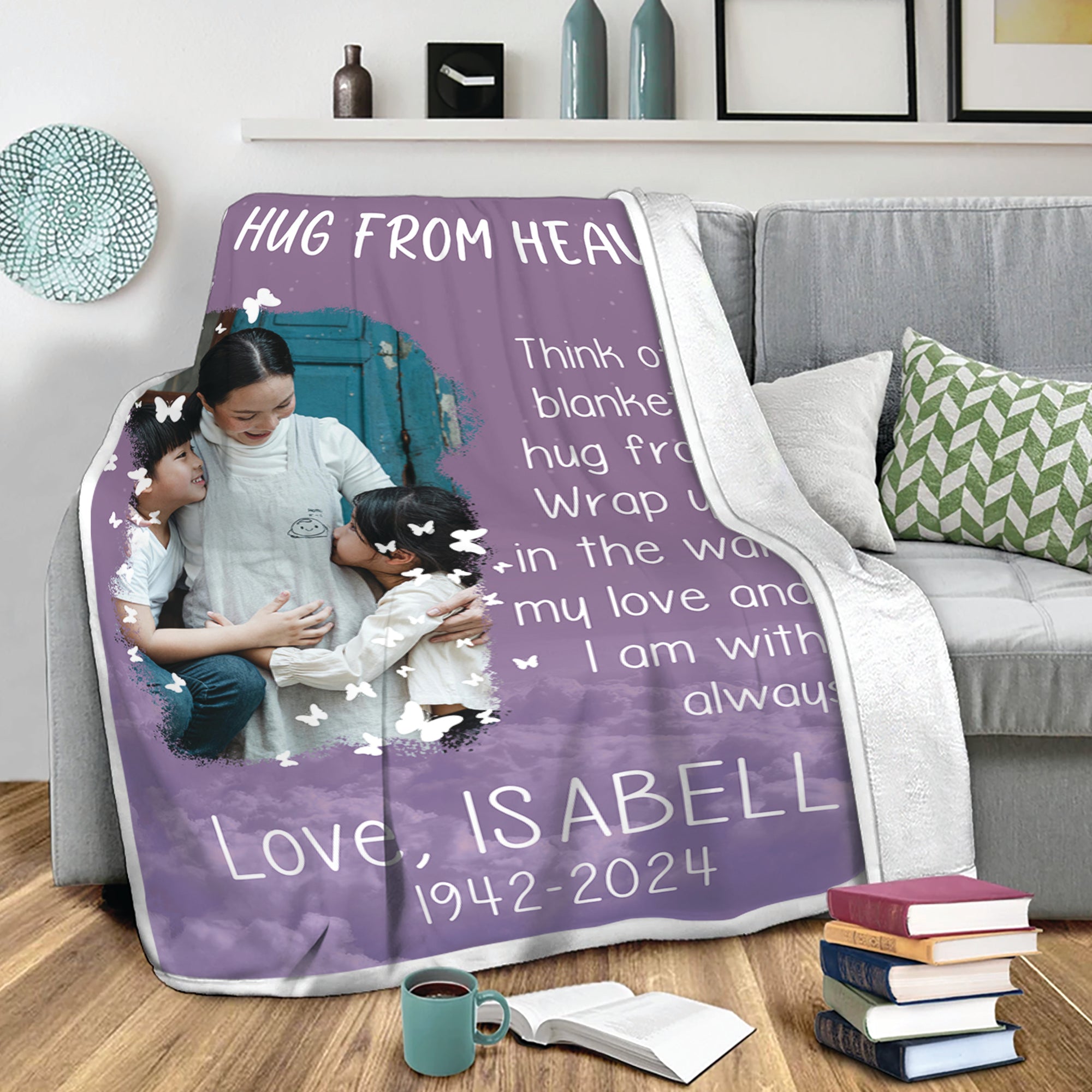 A Hug From Heaven - Custom Name and Photo Memorial Blanket - Sympathy Gift