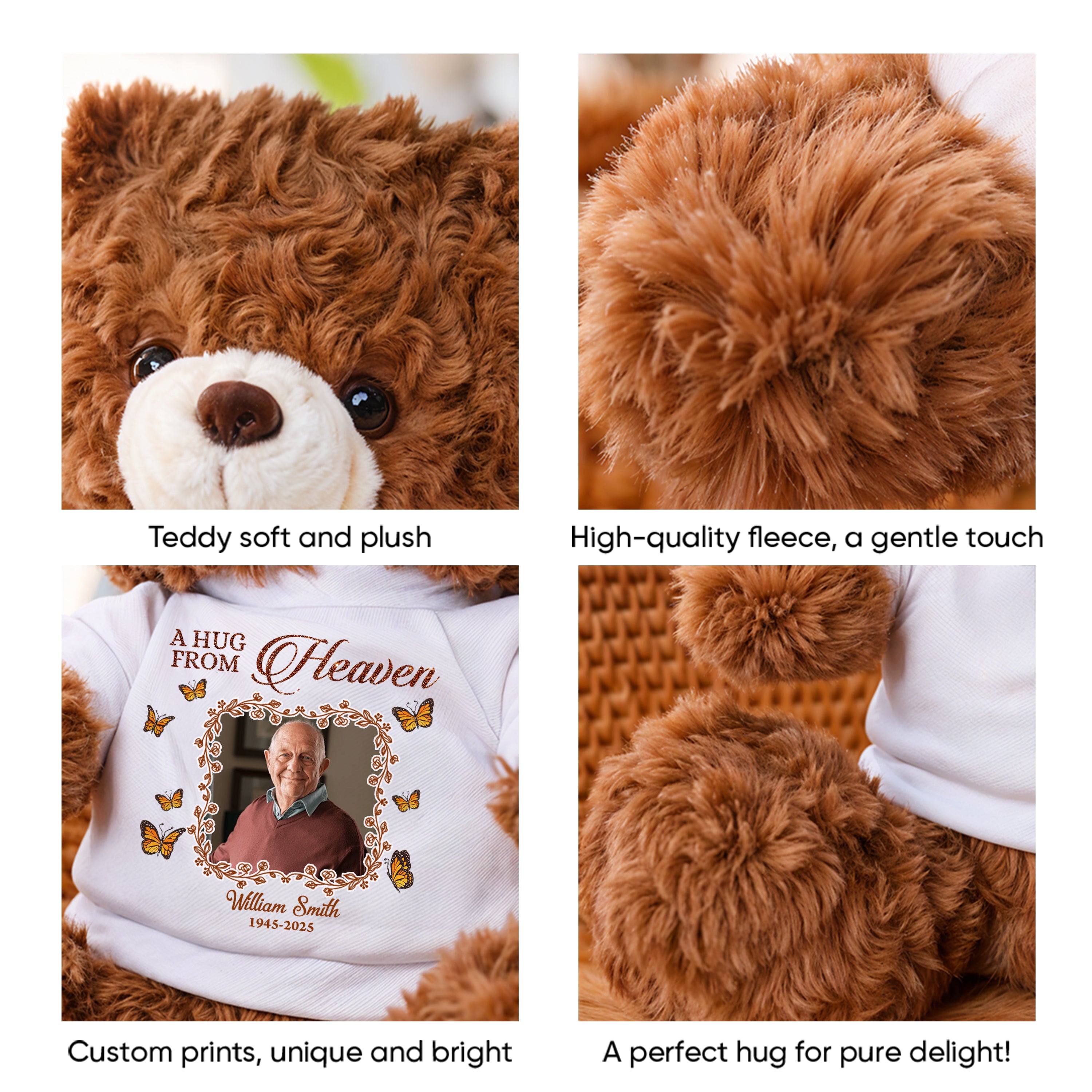 A Hug From Heaven - Custom Name and Photo - Personalized Memorial Bear Plush - Memorial Gift