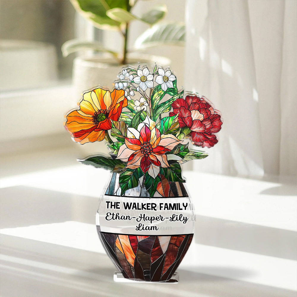 Flowers Pot - Personalized Name Gift - Custom Shape Acrylic Block Plaque