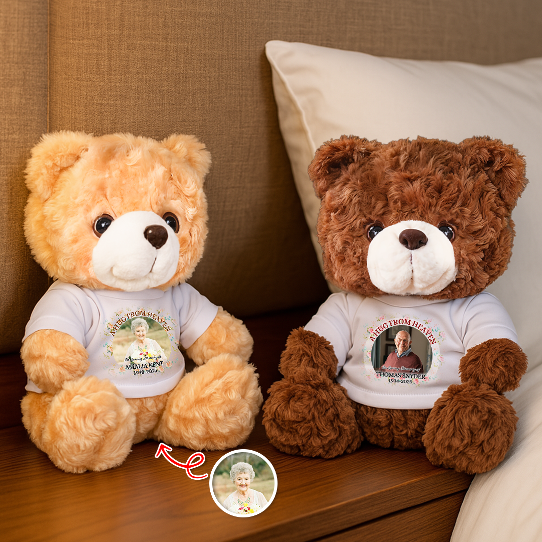 A Hug From Heaven - Memorial Gift - Custom Name and Photo Teddy Bear