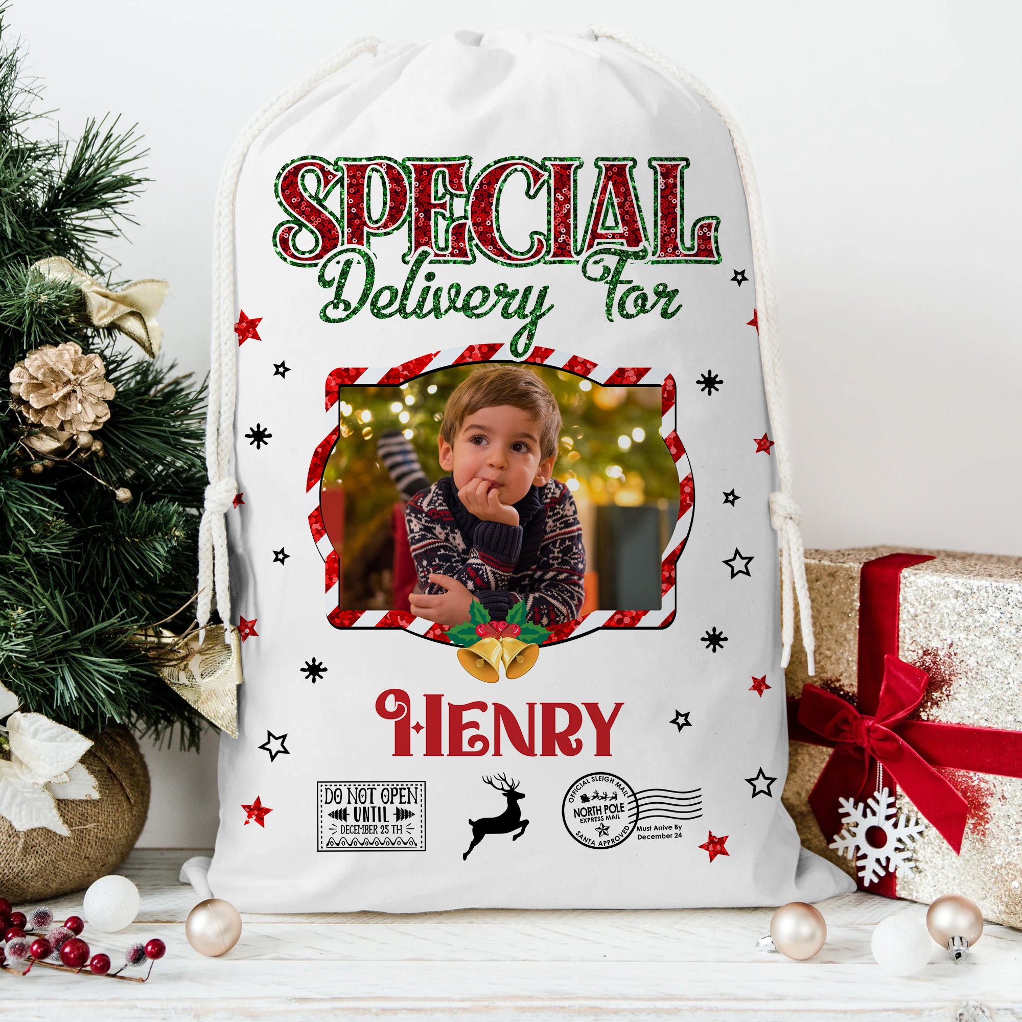 Christmas Bag Custom Photo - Special Delivery For - Christmas Sack Gift for Kids