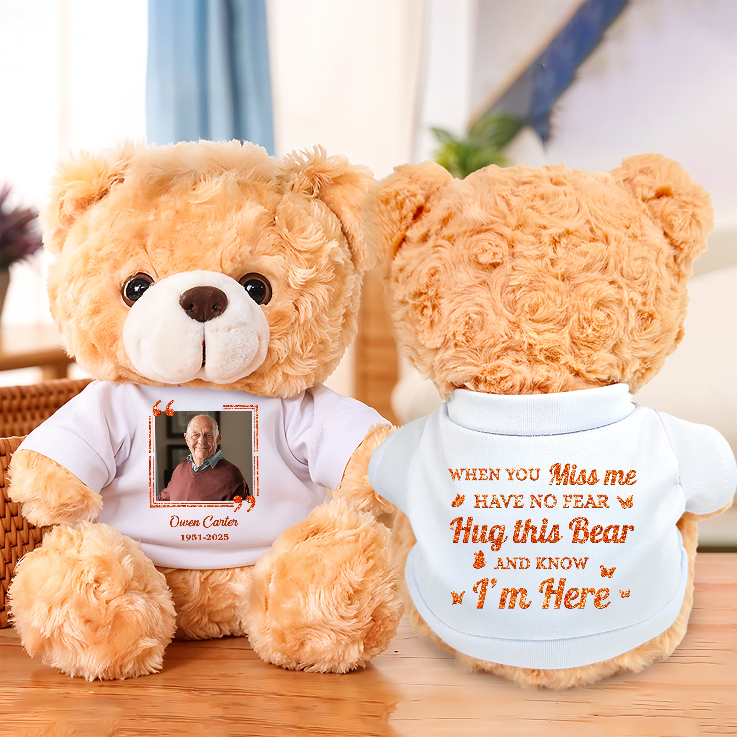 Memorial Teddy Bear - When You Miss Me - Custom Name and Photo Teddy Bear