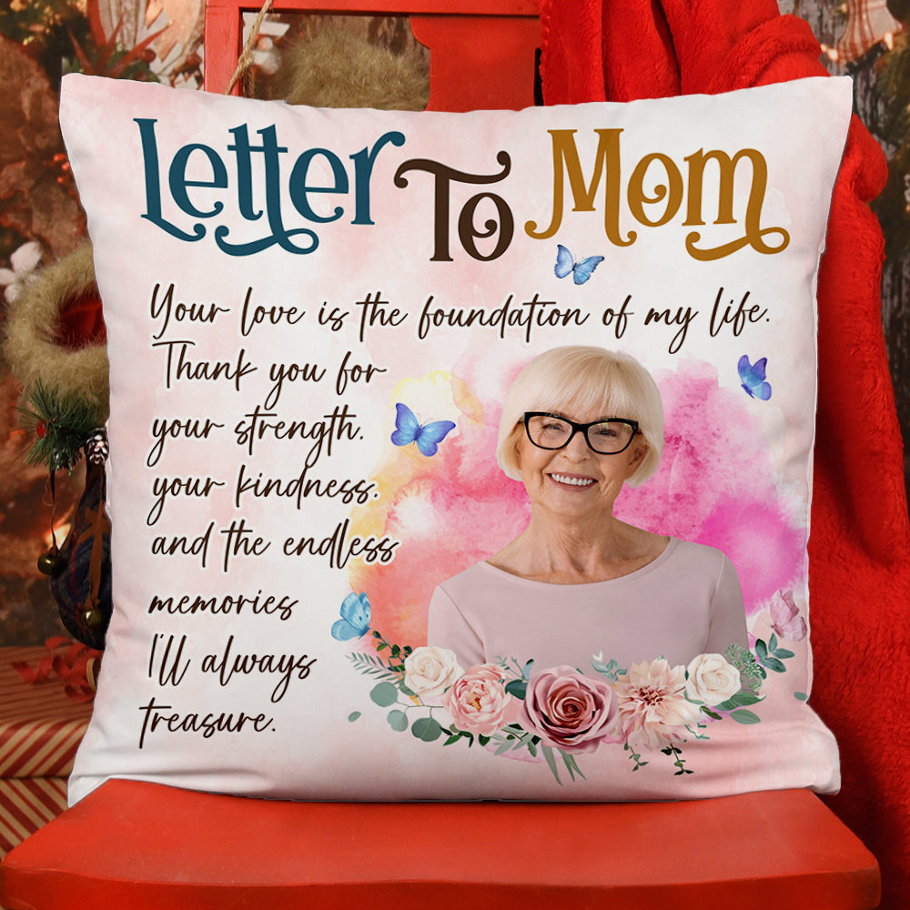 Custom Name and Photo - A Letter To Mom - Personalized Pillow