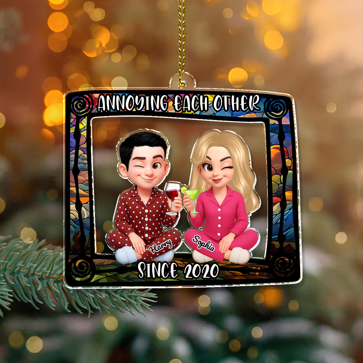 Annoying Each Other - Custom Name and Appearance - Custom Shape Hologram Ornament - Gift for Couple