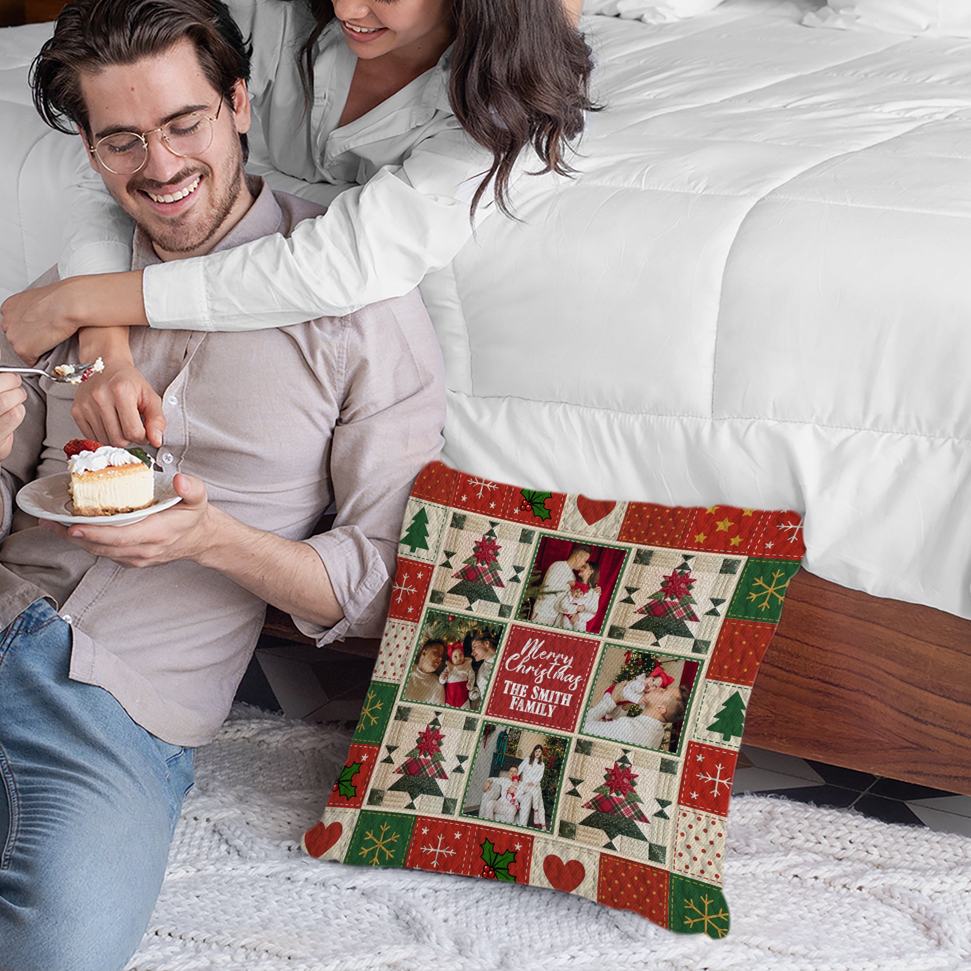 Christmas Family - Custom Name and Photo Gift - Personalized Pillow