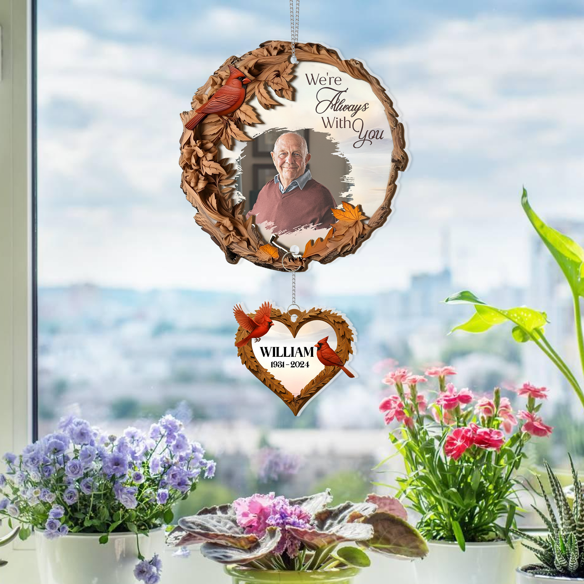 Always With You - 2 Layered Suncatcher with Charm - Memorial Gift