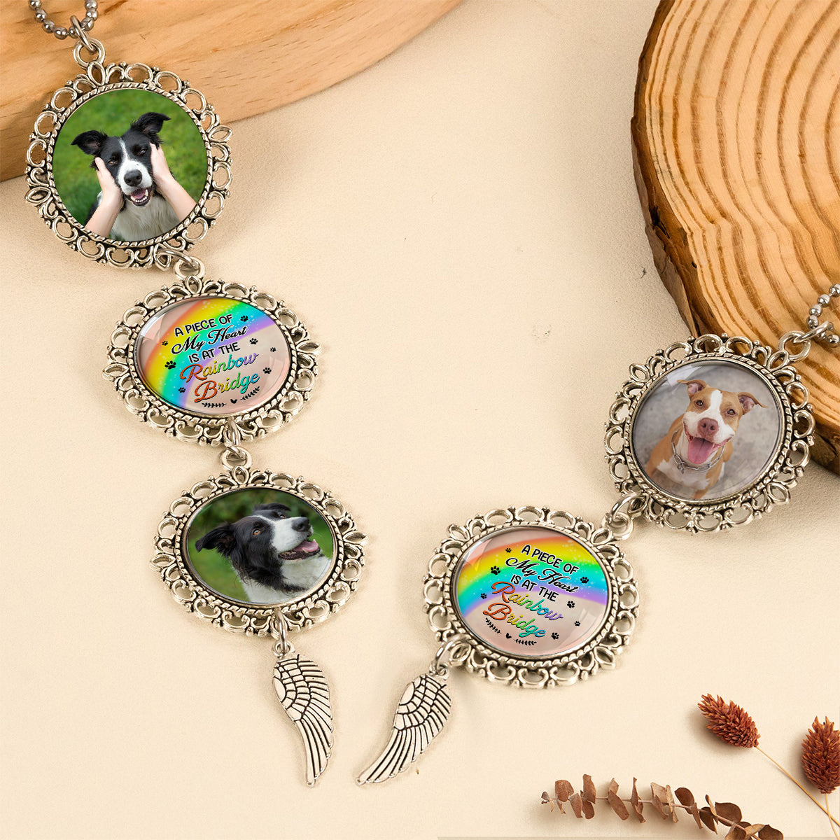 Rainbow Bridge - Personalized Photo Car Ornament With Charm - Pet Memorial