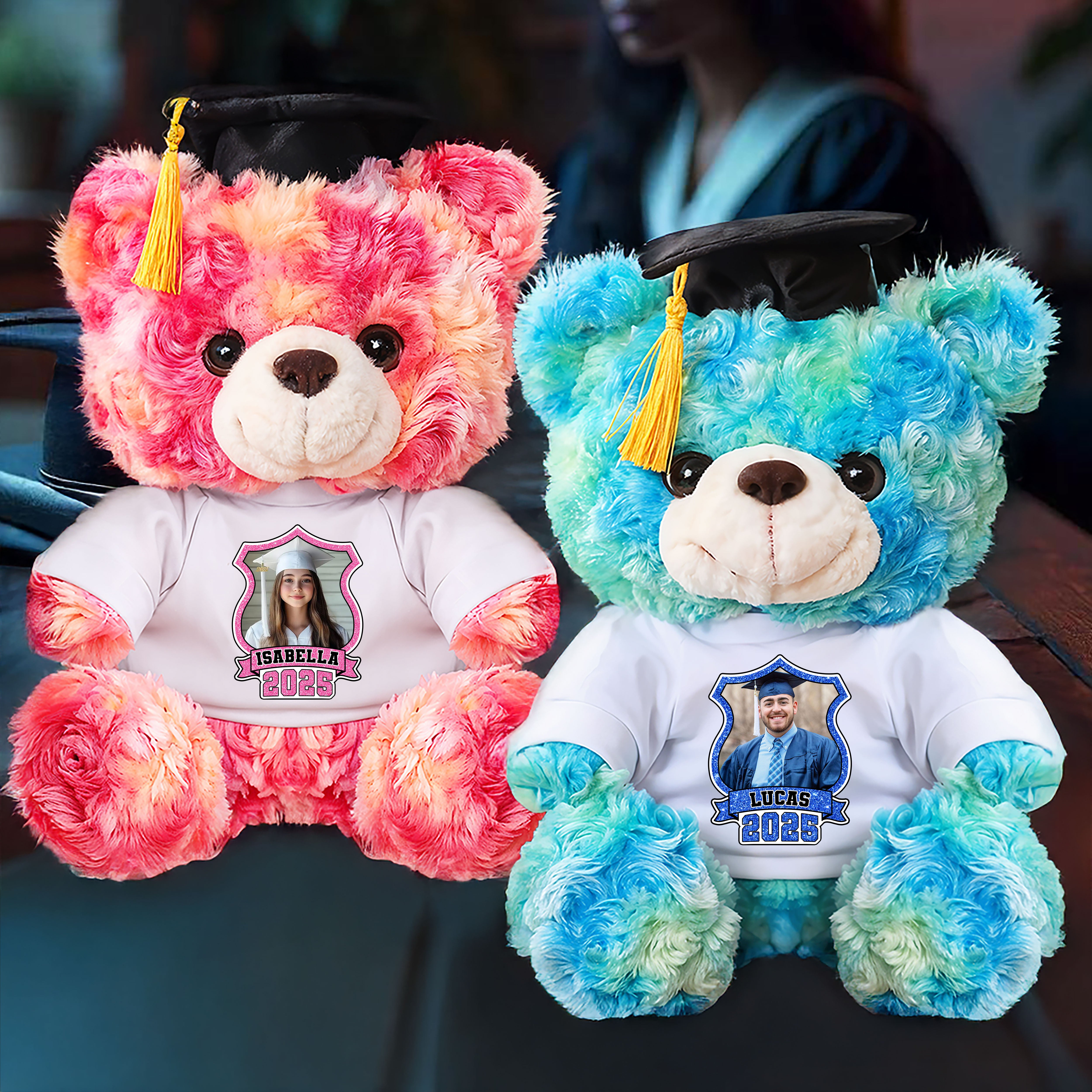 2025 Graduation Gift - Custom Photo and Name Teddy Bear Plush - Graduate Bear With Cap