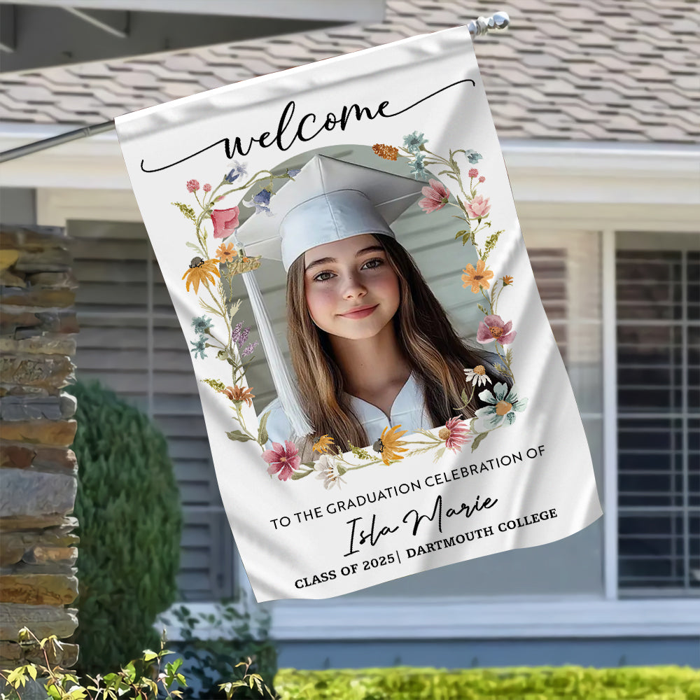 Welcome To The Graduation Celebration – Personalized Floral Welcome Sign and Garden Flag – Party Decor