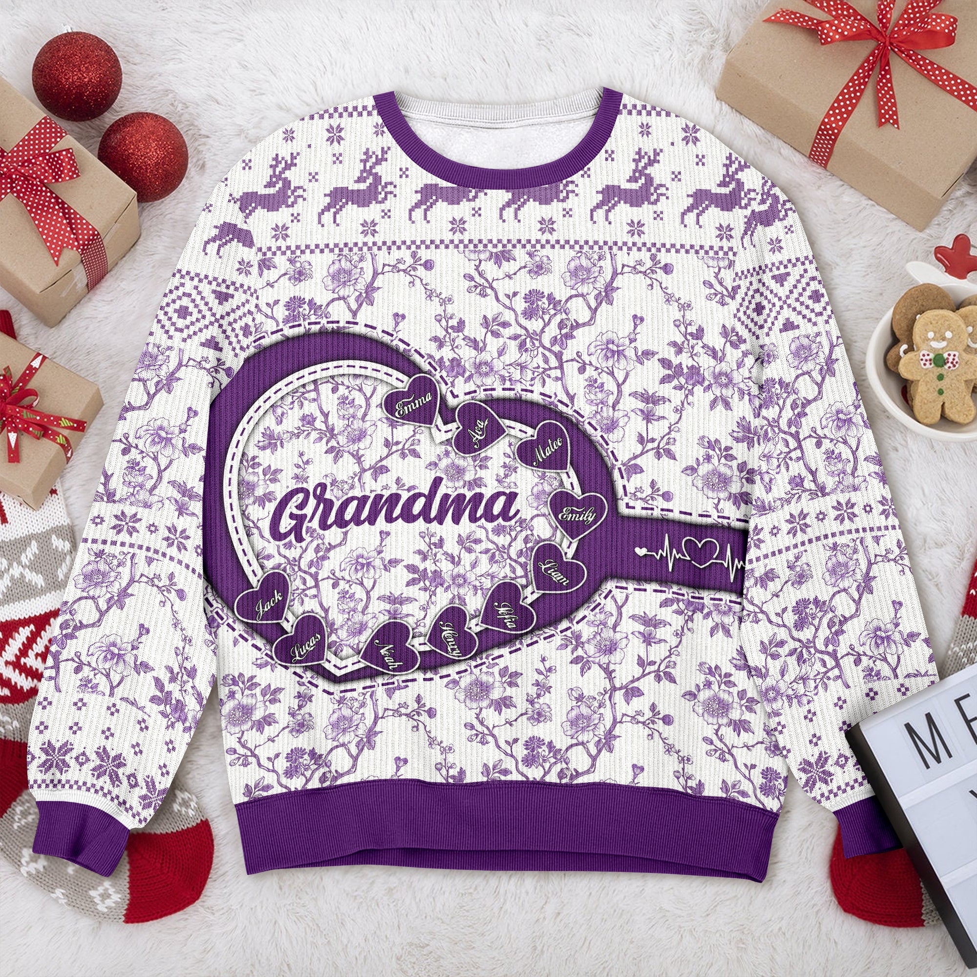 Grandma Custom Name Ugly Christmas Sweatshirt - All-Over-Print Sweatshirt