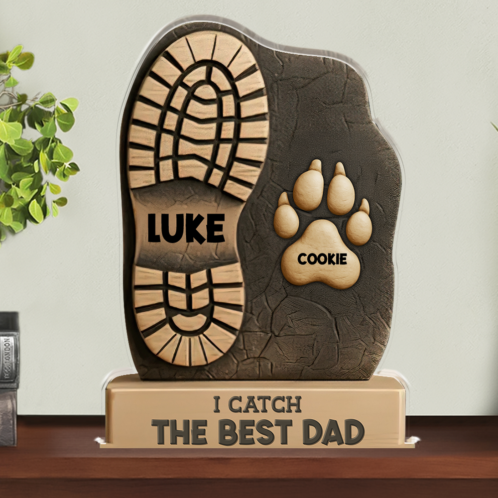 We Caught The Best Dad - Personalized Baseball Dad Name Gift - Custom Shape Acrylic Block Plaque