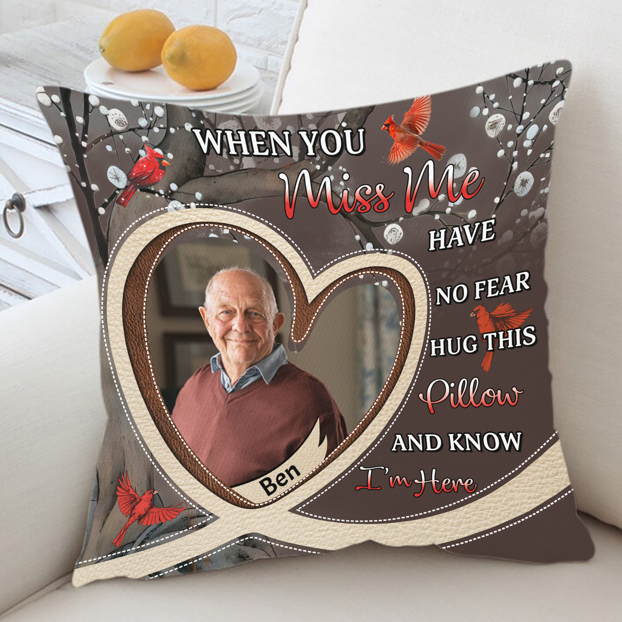 Custom Name and Photo - When You Miss Me - Personalized Pillow - Memorial Gift