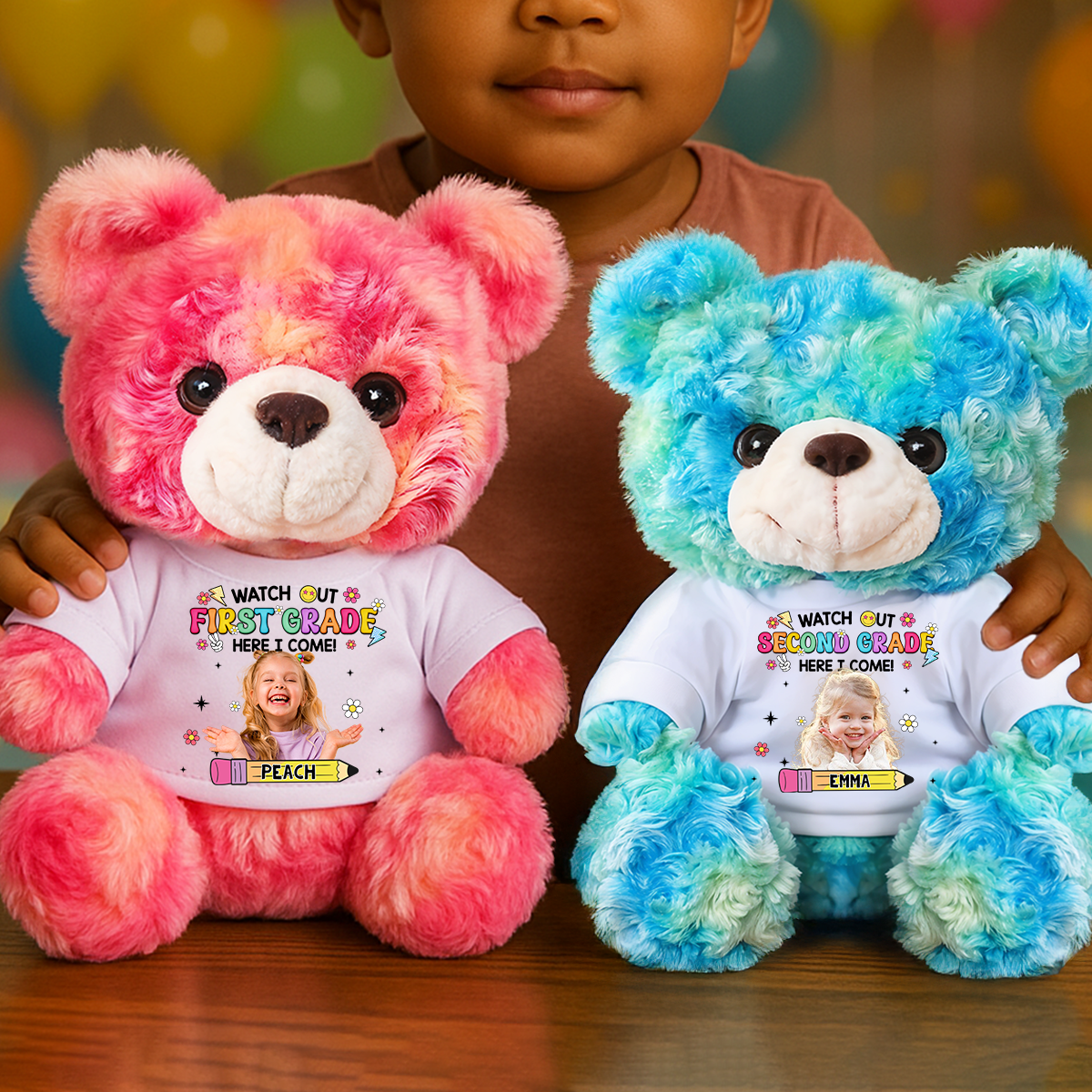 Personalized Back To School Teddy Bear Plush for Kids - Custom Photo and Name Bear - Personalized Plush Bear