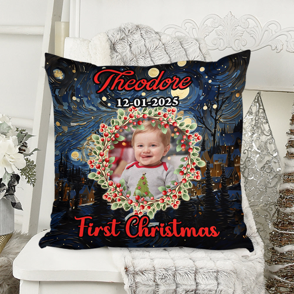 Custom Baby Photo & Name - Merry Christmas Pillow - Personalized Custom Pillow