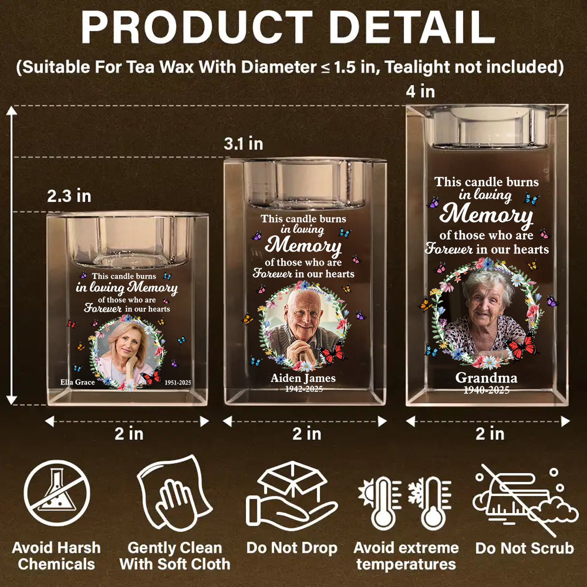 In Loving Memory  - Personalized Crystal Candle Holder - Memorial Gift