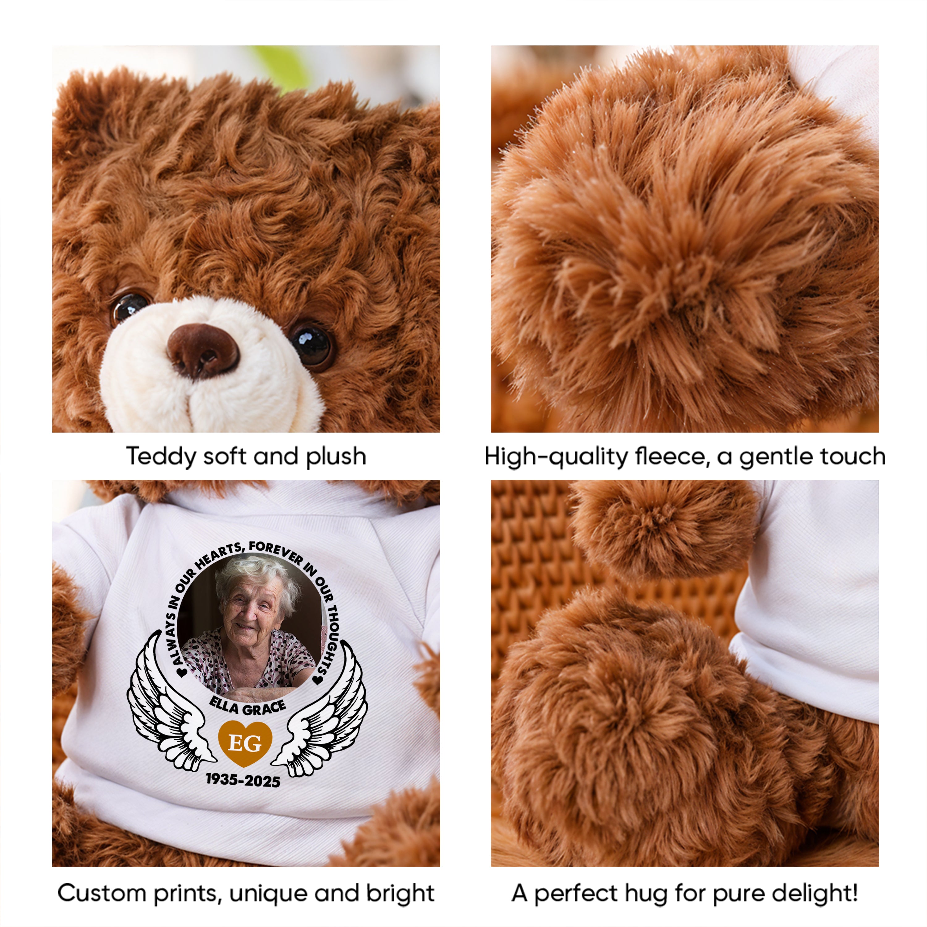 Memorial Teddy Bear - Personalized Memorial Bear Plush - Custom Name and Photo Teddy Bear