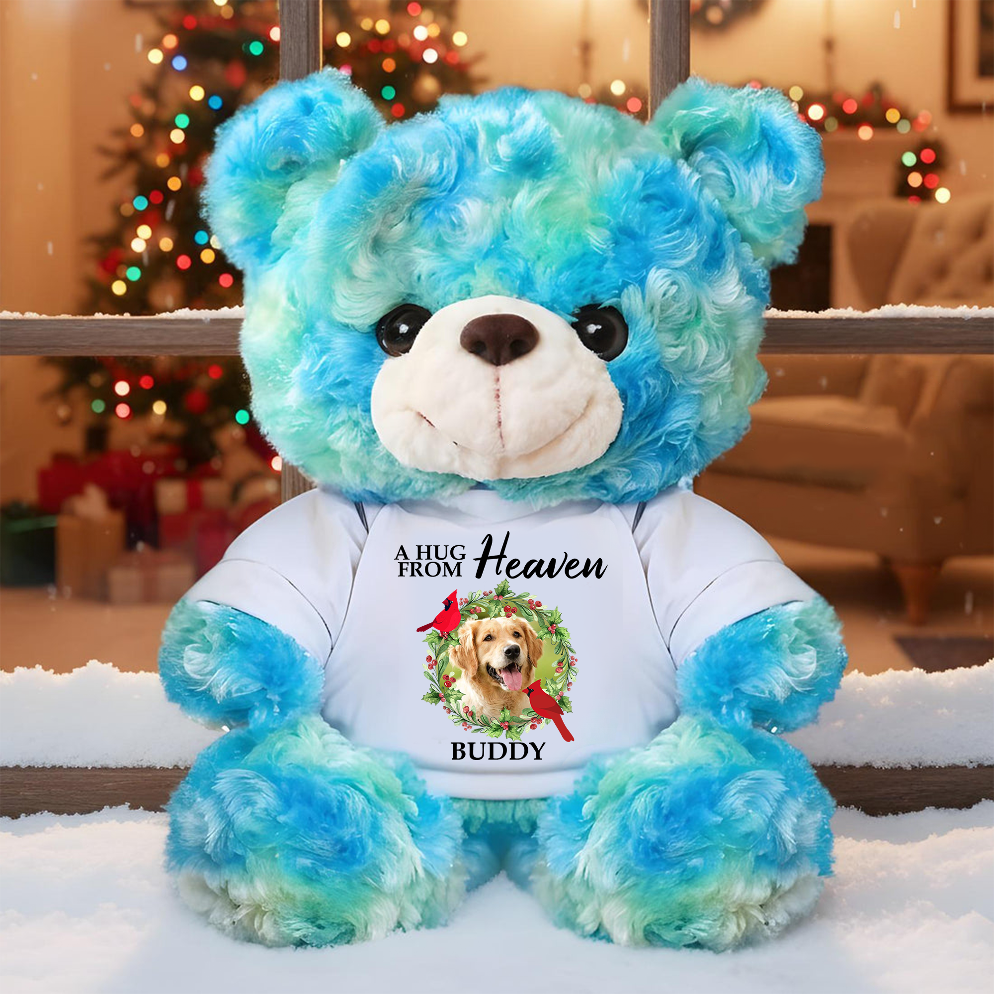A Hug From Heaven - Personalized Bear Plush - Custom Name and Photo Teddy Bear - Memorial Gift