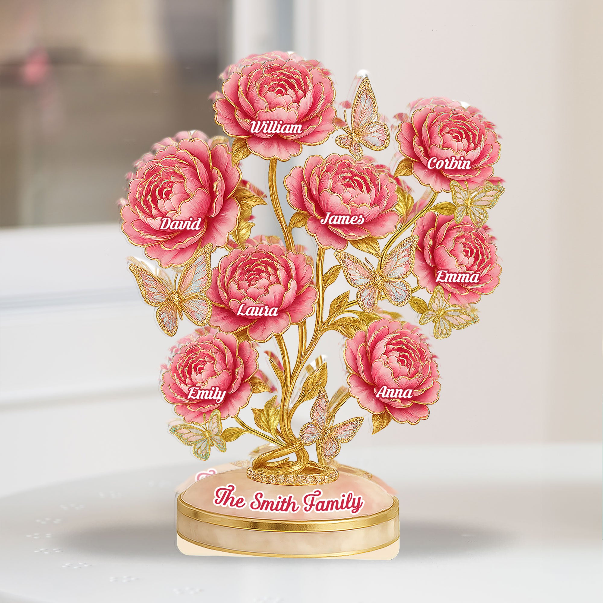 Our Family Flower - Personalized Custom Shaped Acrylic Plaque - Peony Flowers