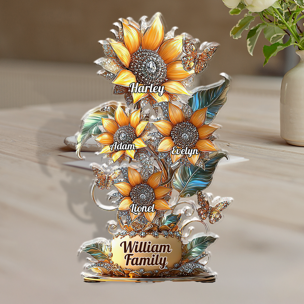 Family Flower - Personalized Custom Shaped Acrylic Plaque - Sunflower