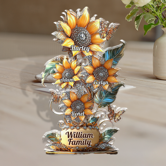 Family Flower - Personalized Custom Shaped Acrylic Plaque - Sunflower