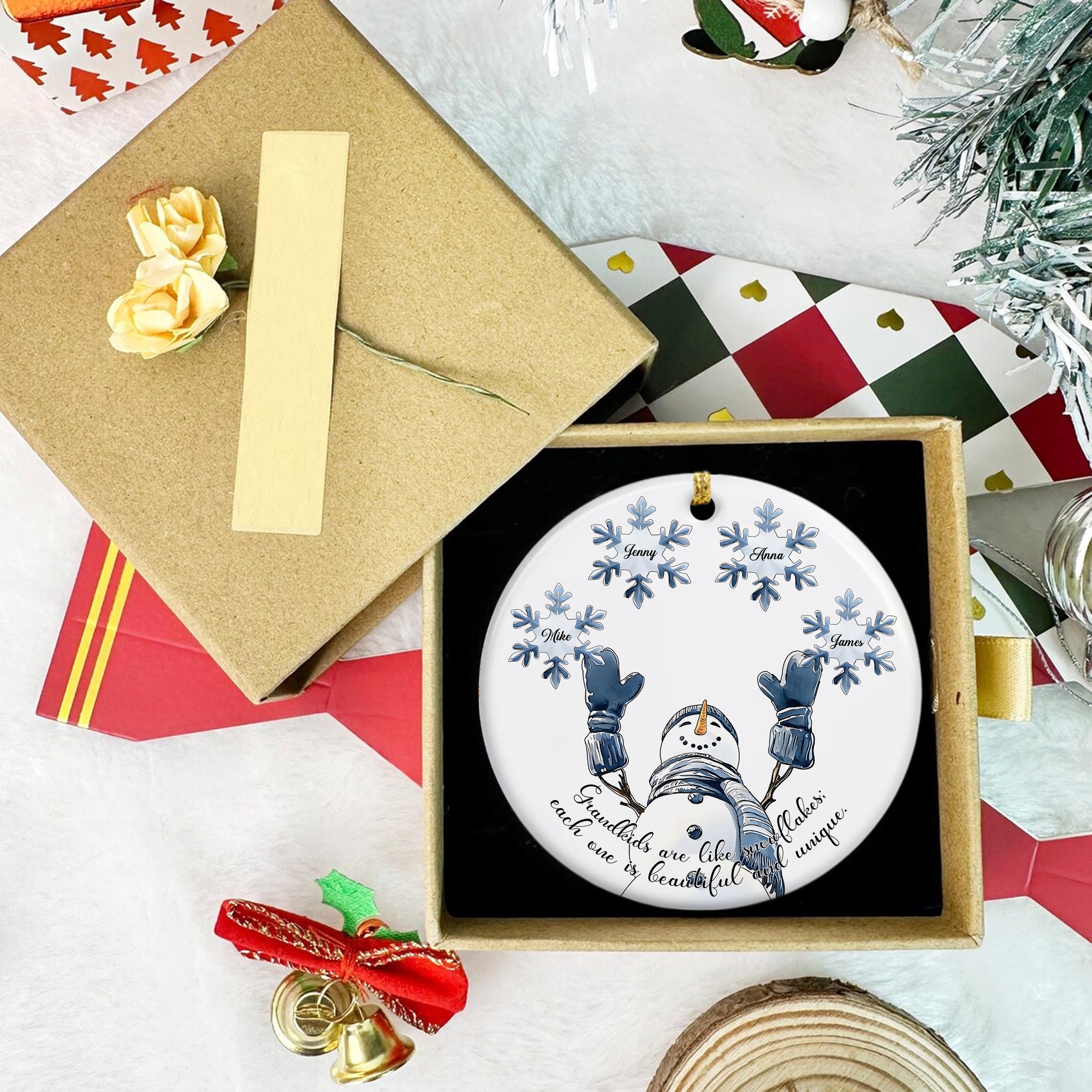 Snowman Name - Custom Name Ceramic Ornament - Home Decor