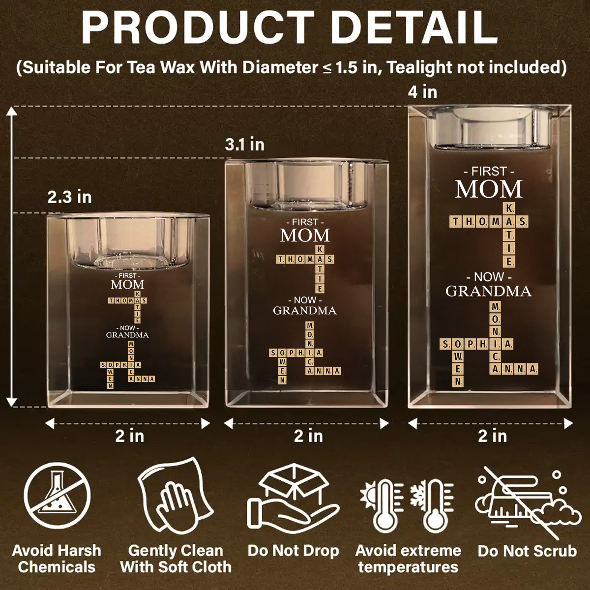 First and Now - Personalized Crystal Candle Holder