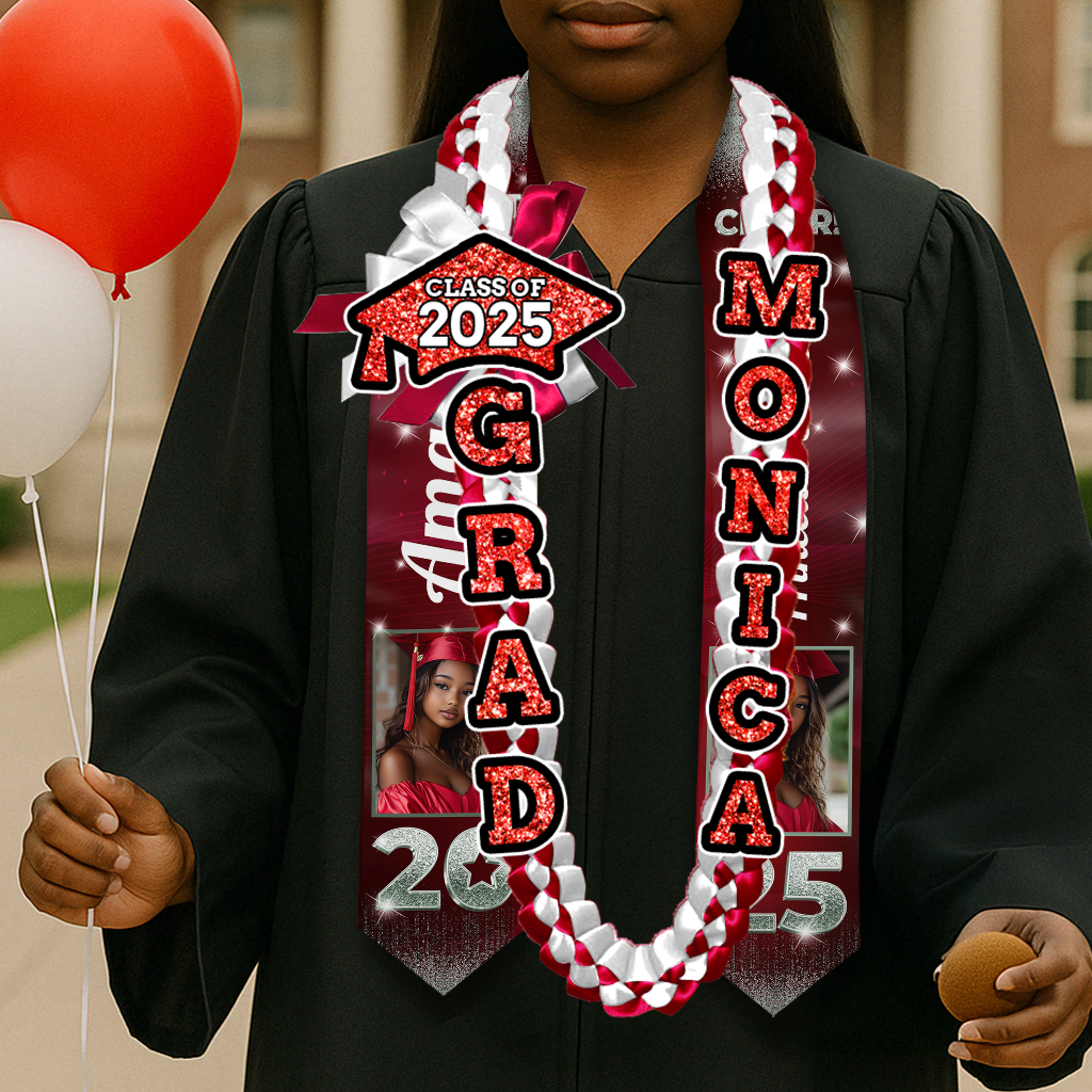 Glitter 2025 Graduation Lei Custom Name and Photo - Personalized Graduation Lei - Senior 2025
