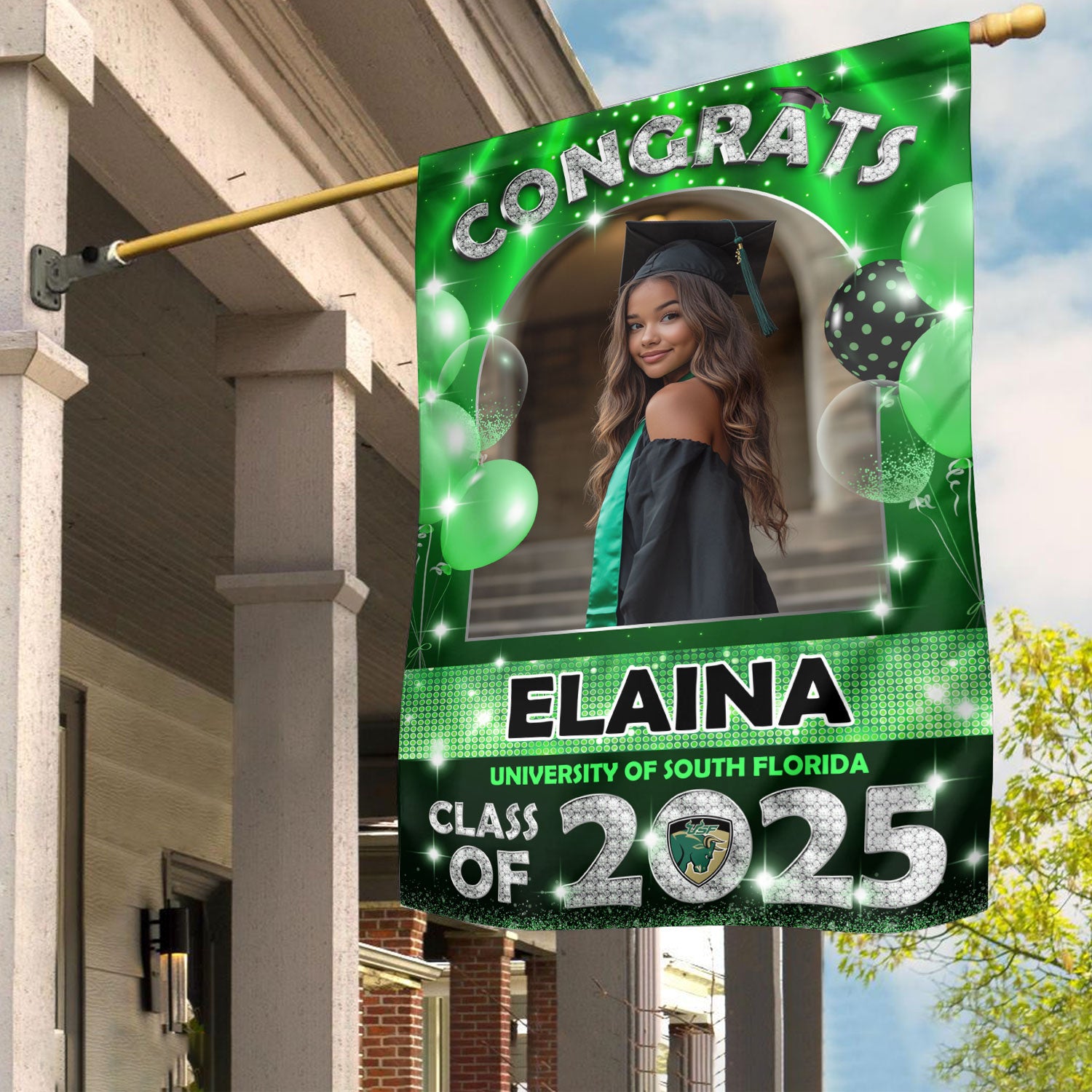 Glitter Class Of 2025 - Custom Name Congrats Graduation 2025 With Photo – Graduation Garden Flag & Party Decor