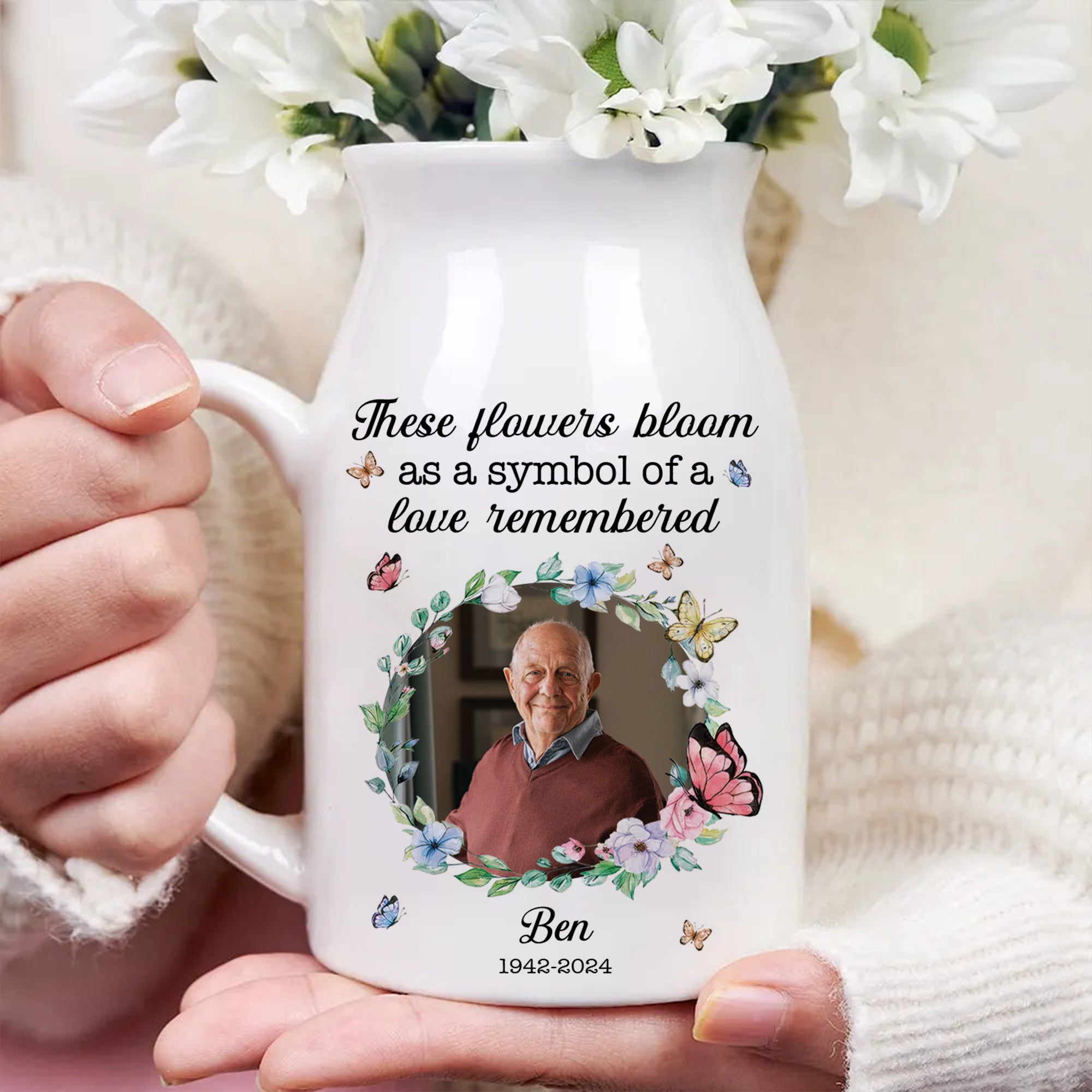 A Love Remembered - Personalized Ceramic Flower Vase - Memorial Gift