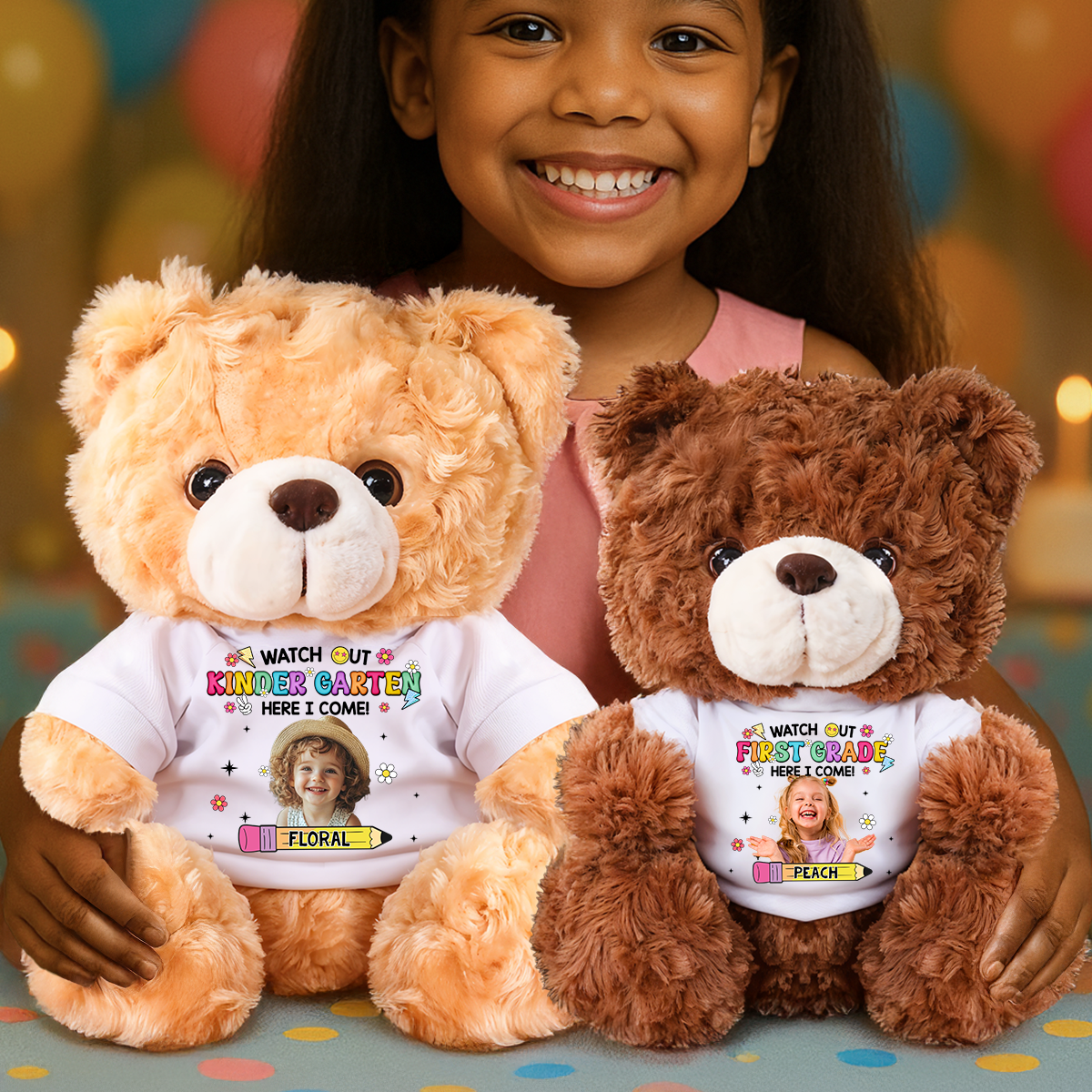 Personalized Back To School Teddy Bear Plush for Kids - Custom Photo and Name Bear - Personalized Plush Bear