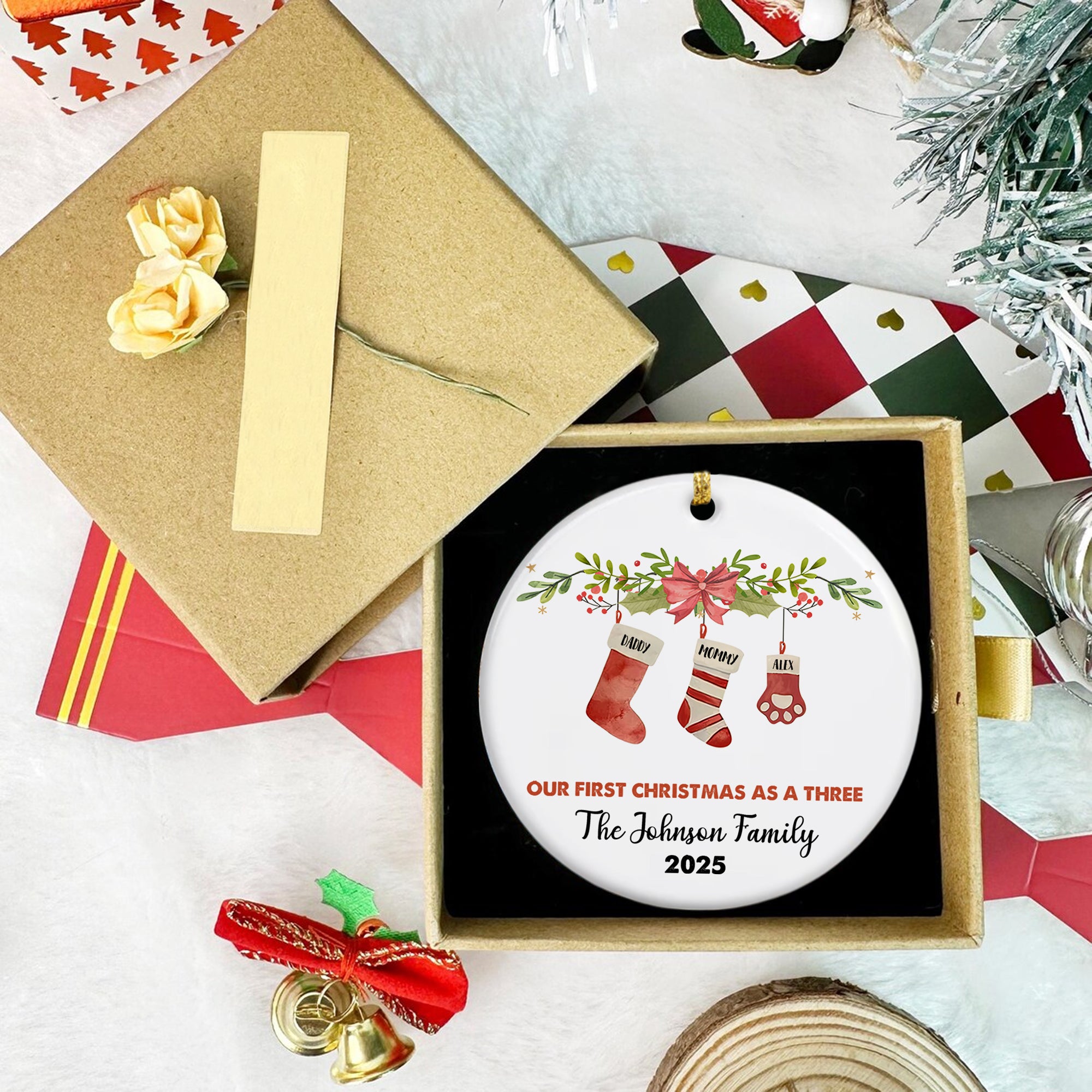 First Christmas As A Family   - Personalized Ceramic Ornament - Home Decor
