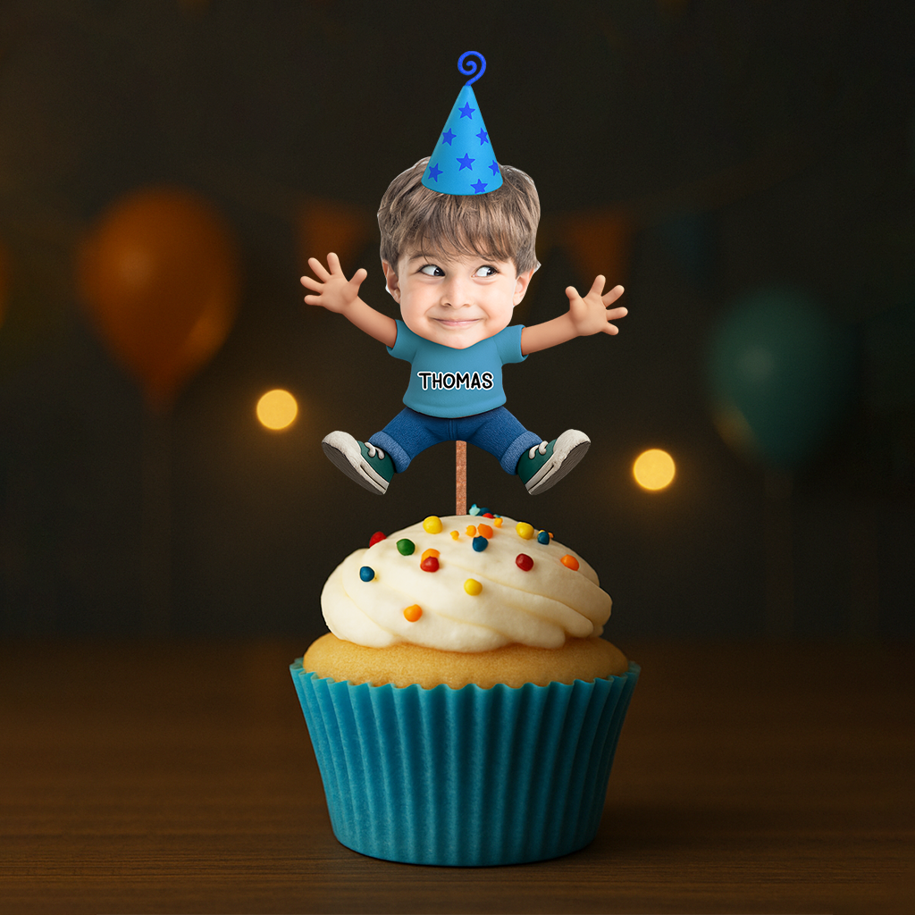 Baby Birthday Face Photo - Custom Birthday Party Face Cupcake Toppers, Graduation Decorations, Physical Product